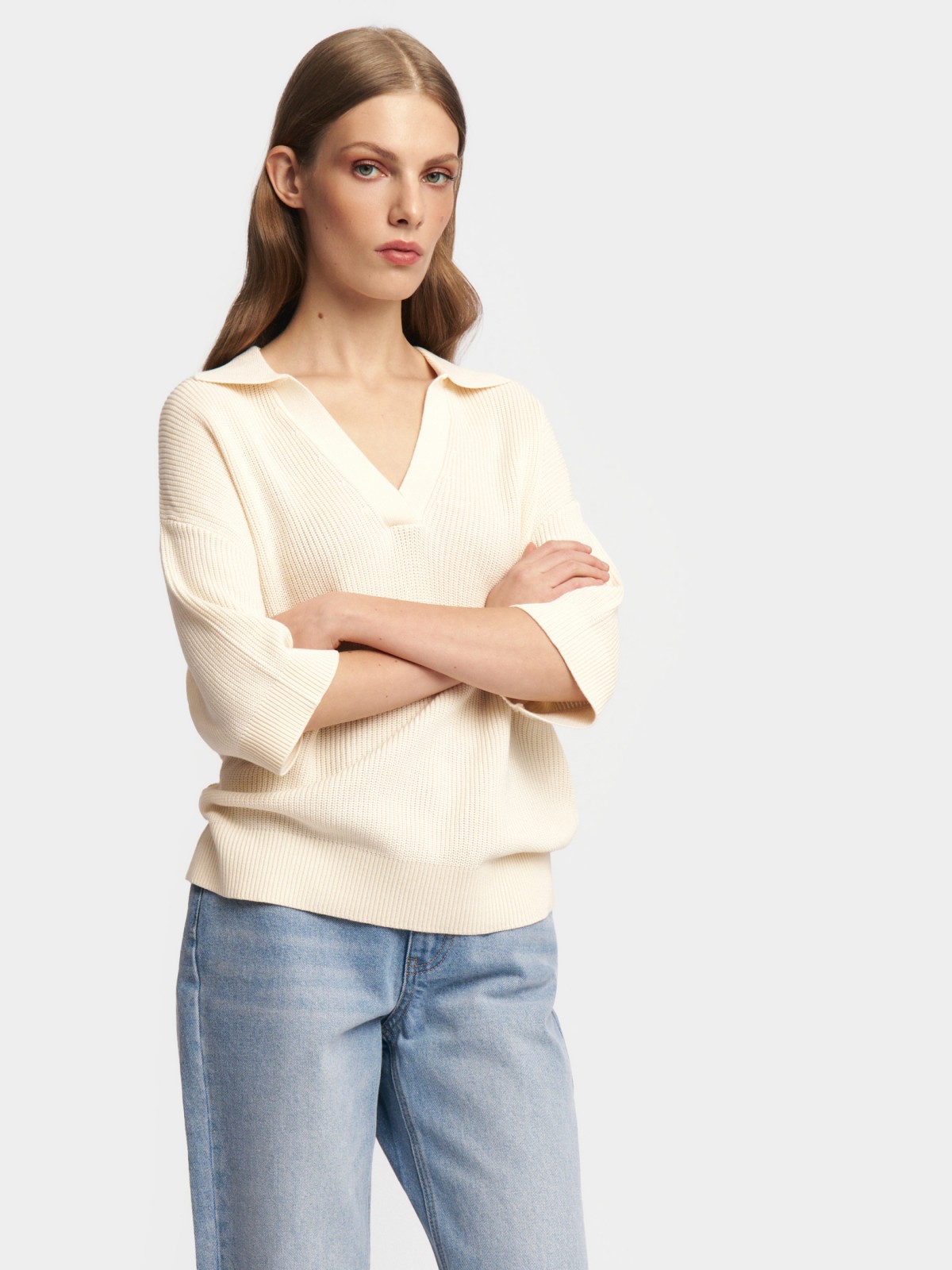 Трикотажный джемпер поло с коротким рукавом