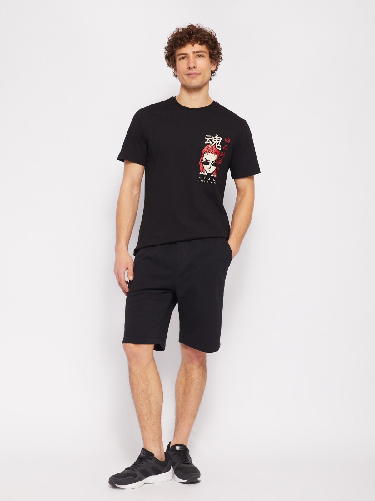 Футболка из хлопка с коротким рукавом и аниме принтом