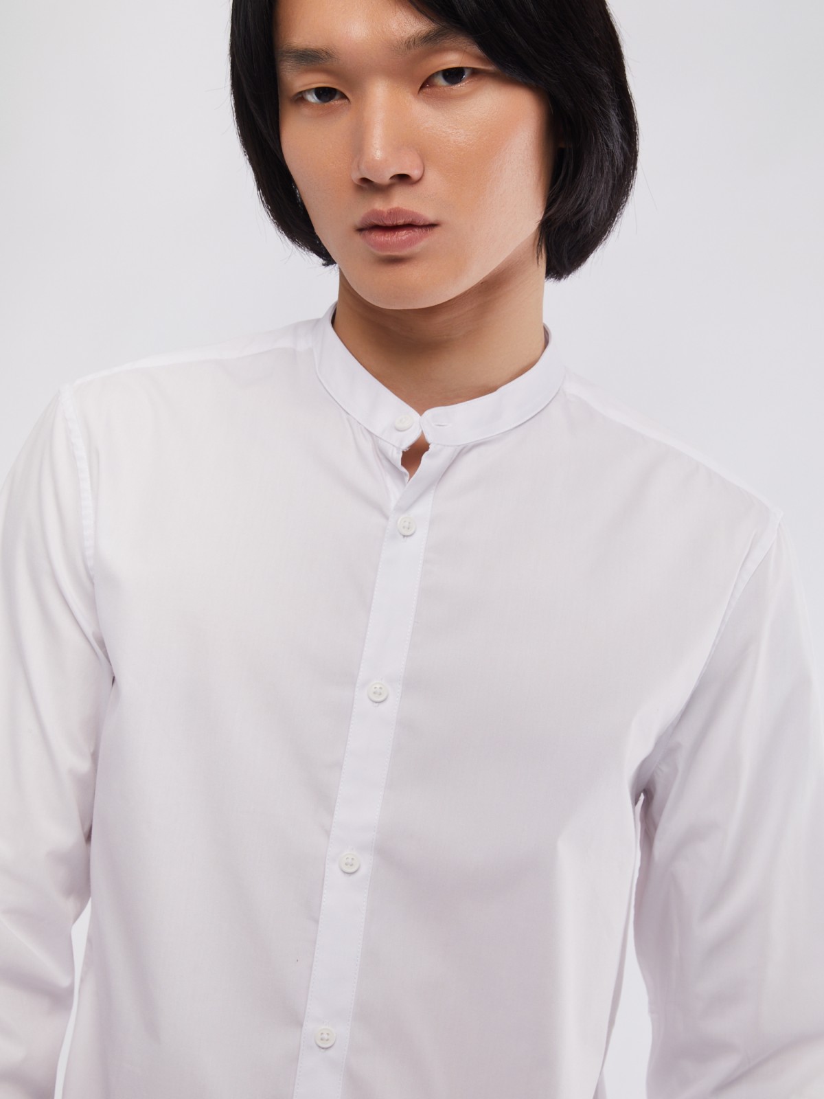 Офисная рубашка с воротником-стойкой и длинным рукавом zolla 01411217W072, цвет белый, размер M - фото 4