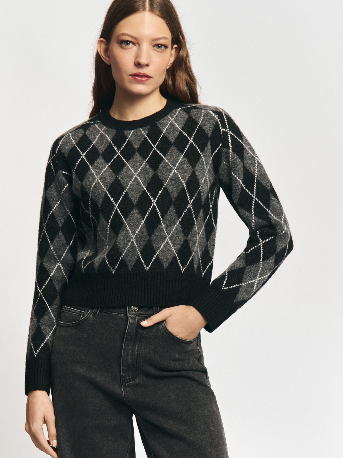 Вязаный джемпер с узором в ромб