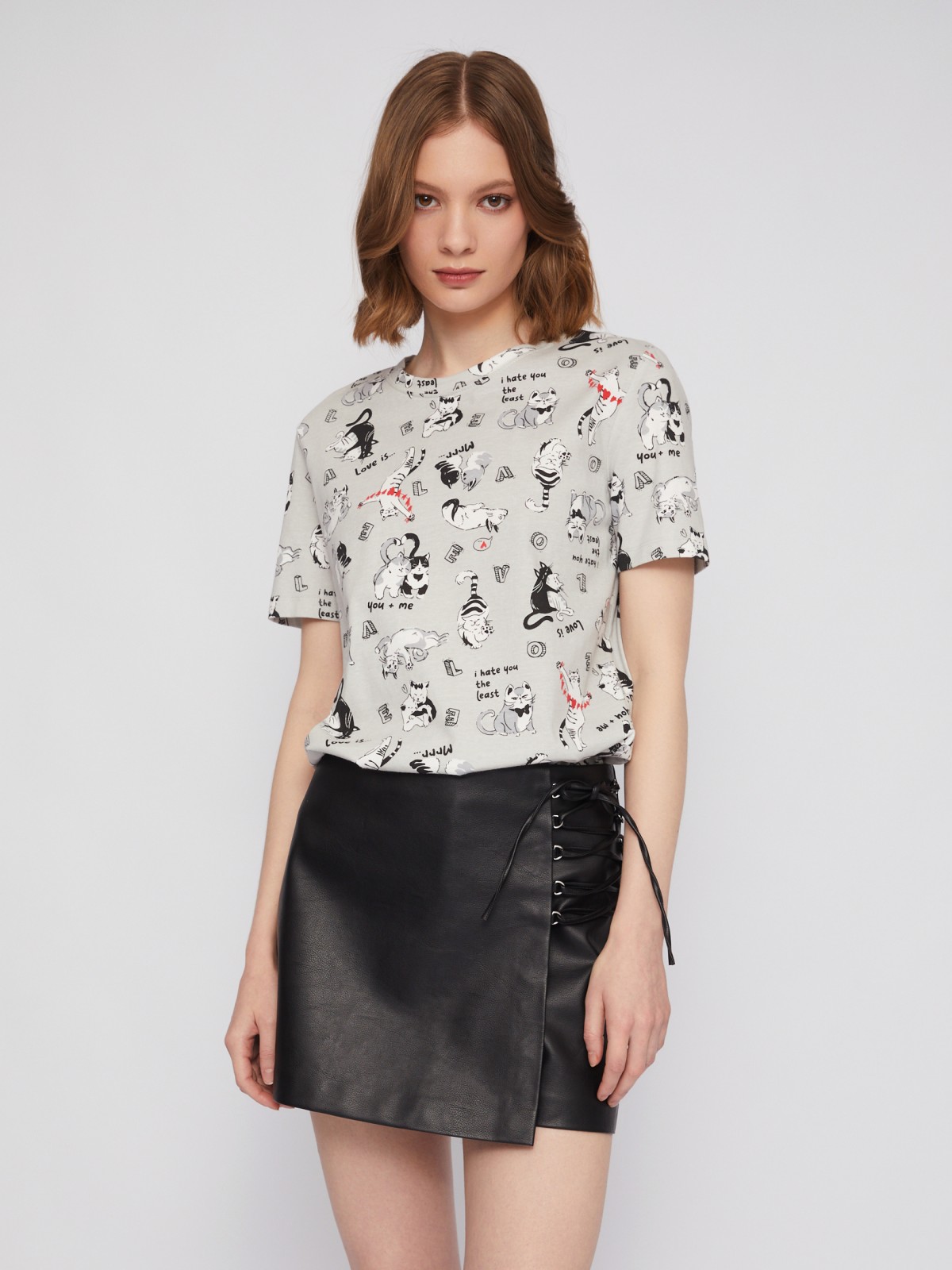 Футболка из хлопка с коротким рукавом и принтом