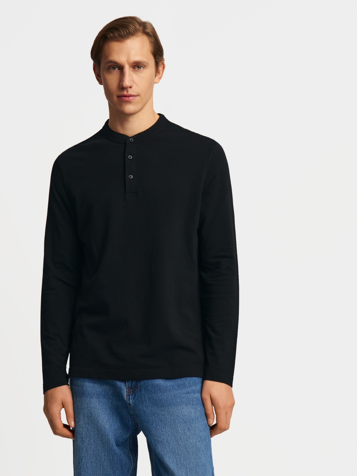 Лонгслив хенли из хлопка с длинным рукавом