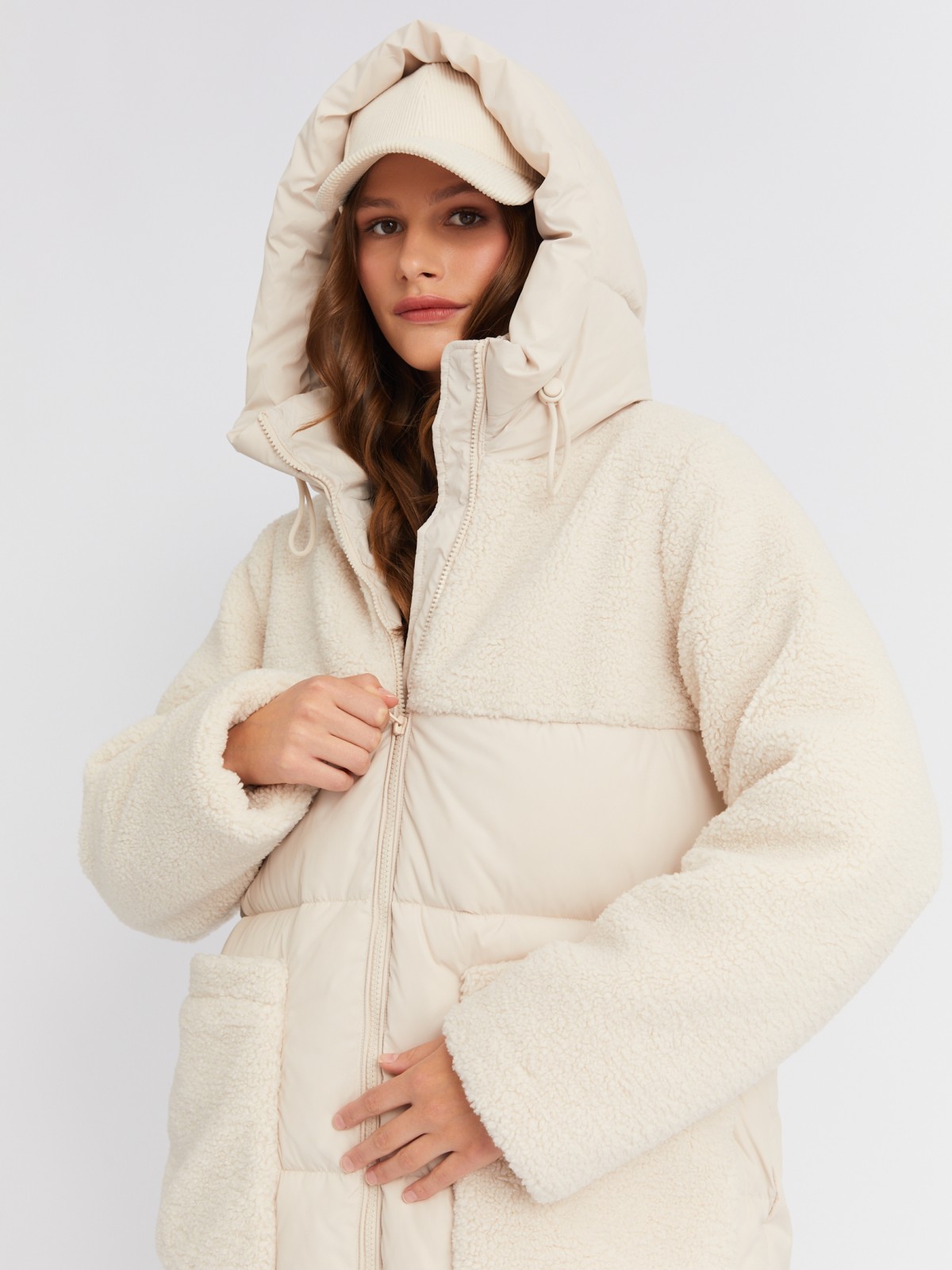 Тёплая куртка-пальто с отделкой из экомеха и капюшоном zolla 023425212154, цвет молоко, размер M - фото 3