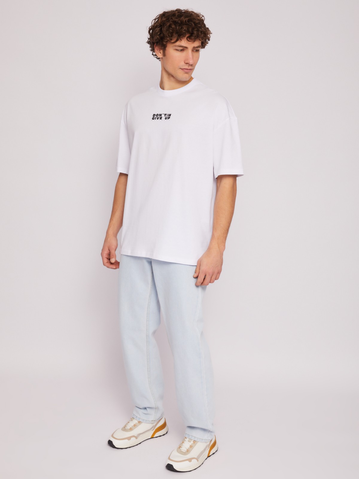 Футболка оверсайз из хлопка с коротким рукавом и принтом-надписью