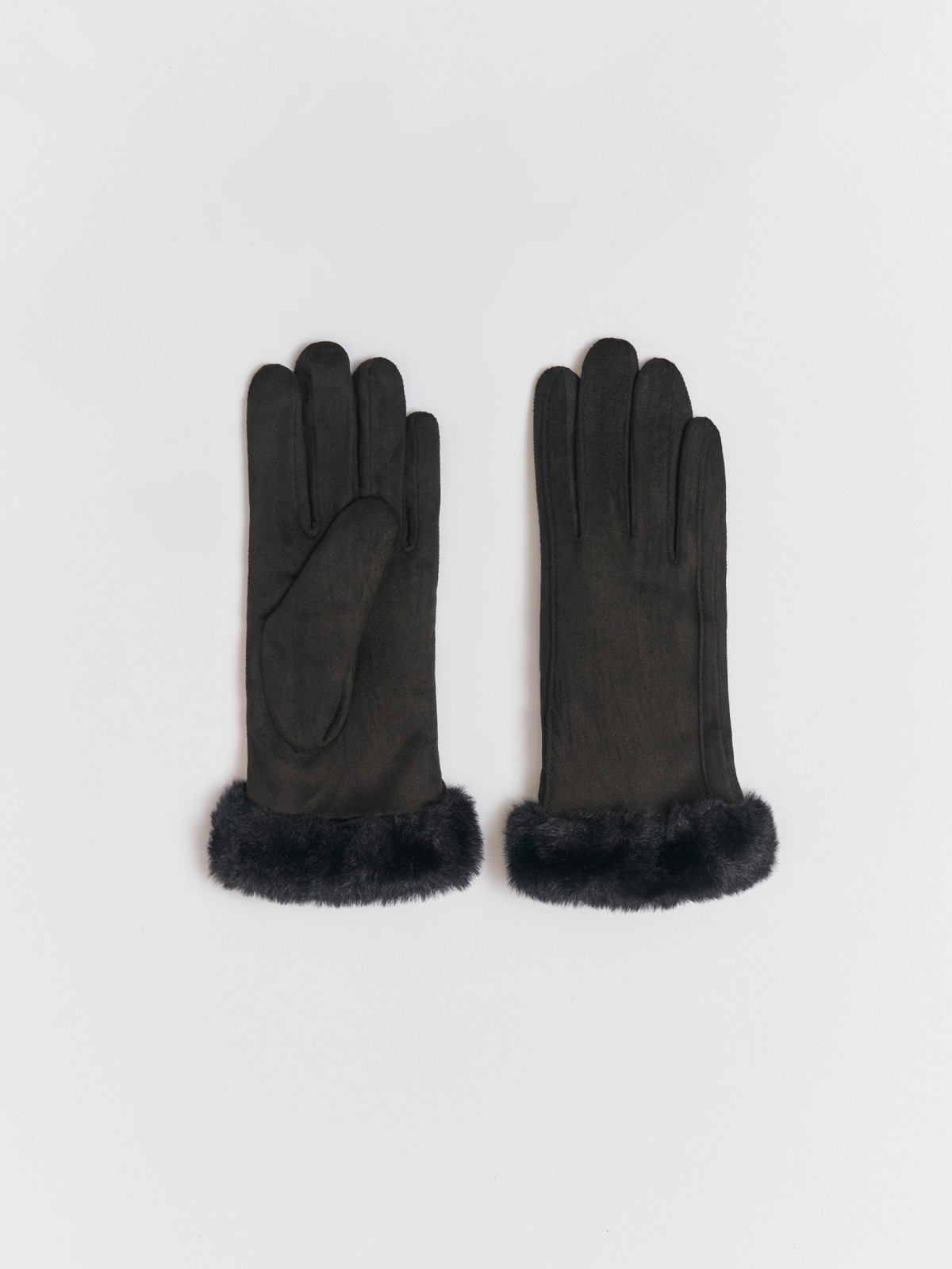 Тёплые перчатки с опушкой и подкладкой из экомеха