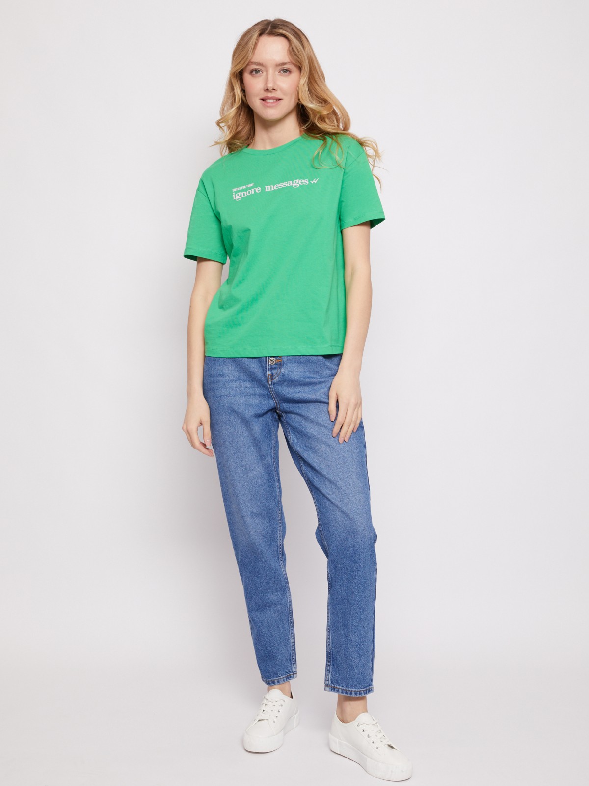 Хлопковая футболка zolla 021213295523, цвет зеленый, размер XS - фото 1