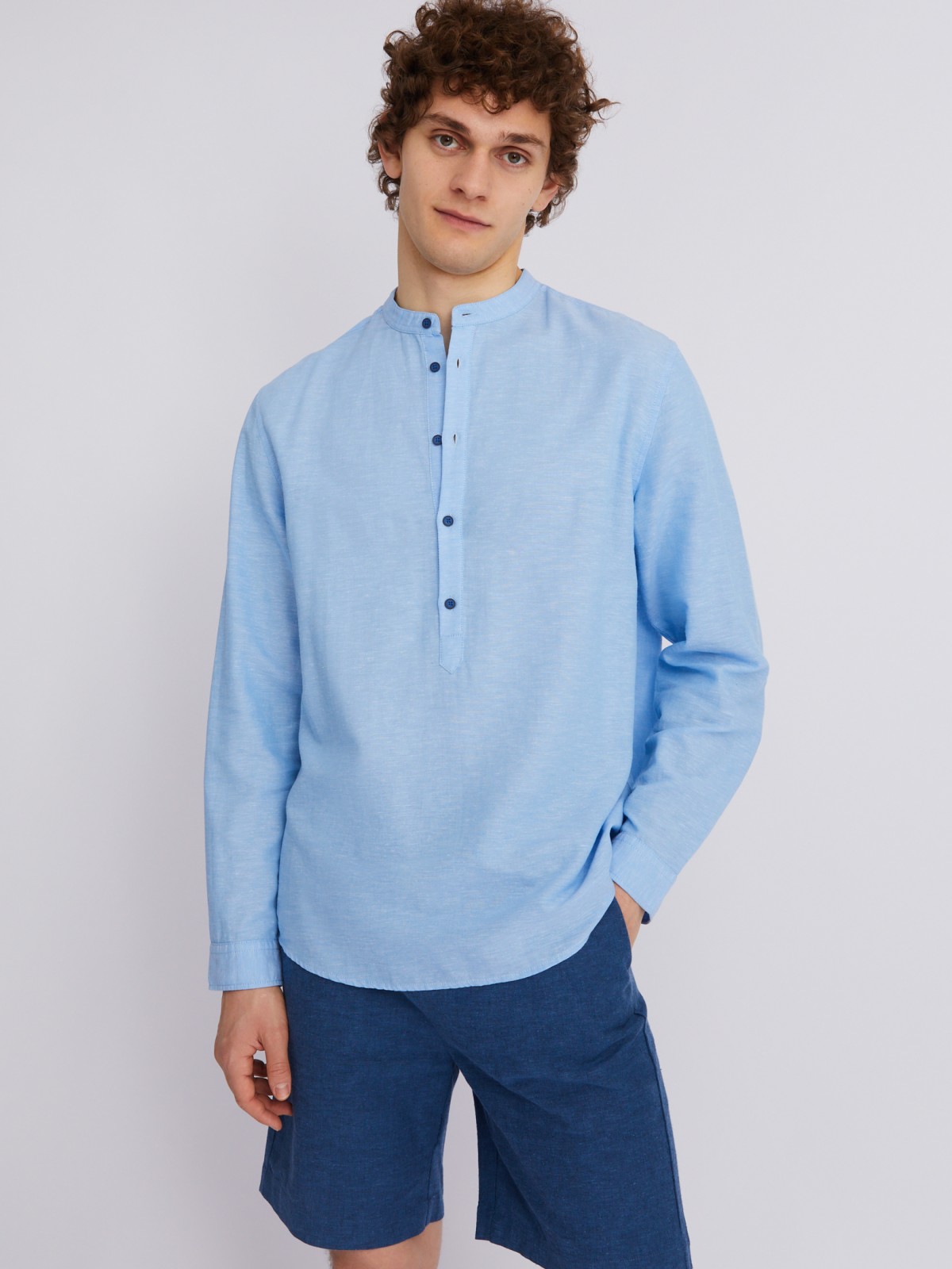 Рубашка из льна с длинным рукавом zolla 013232159013, цвет светло-голубой, размер S - фото 5