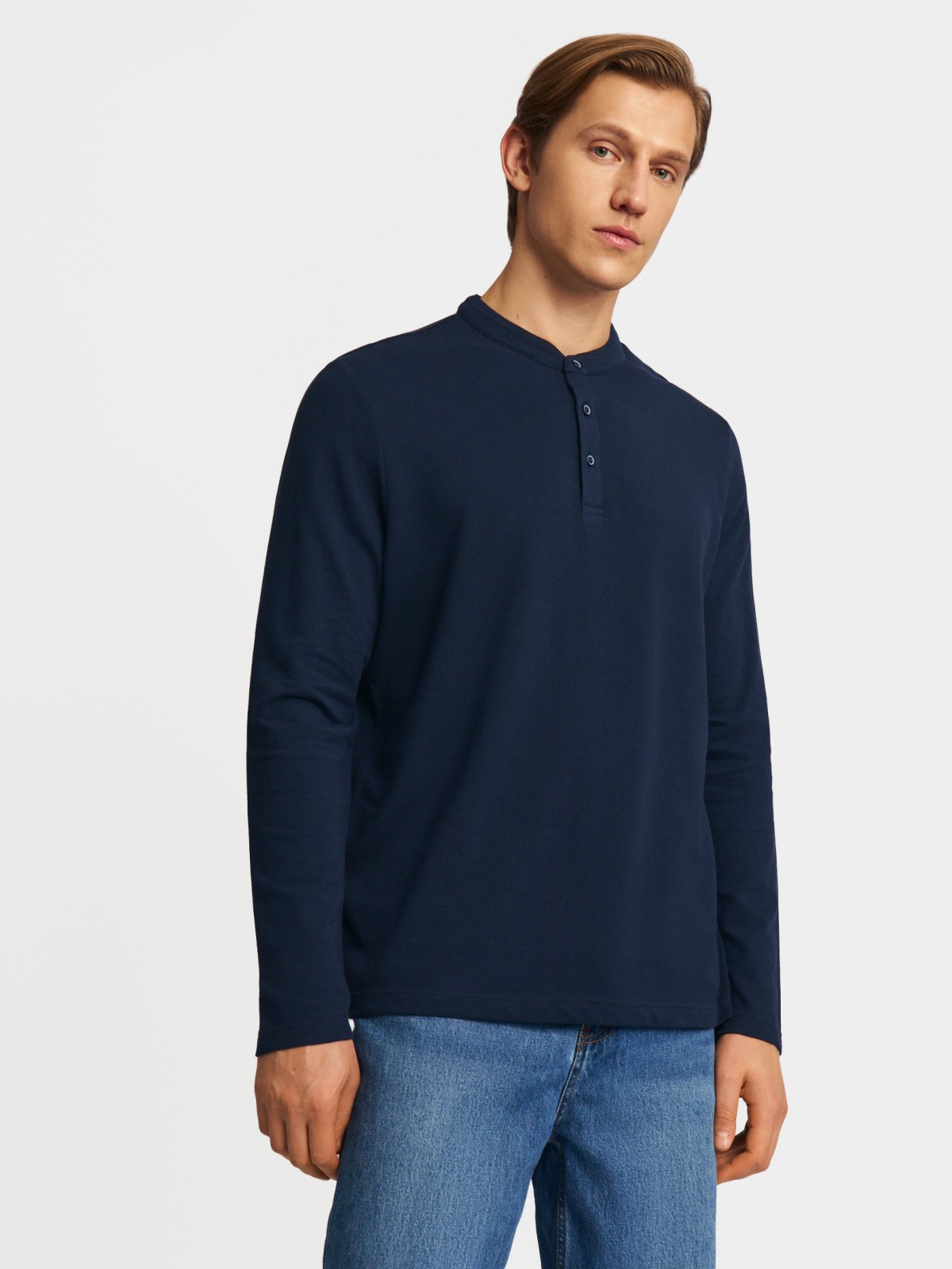 Лонгслив хенли из хлопка с длинным рукавом
