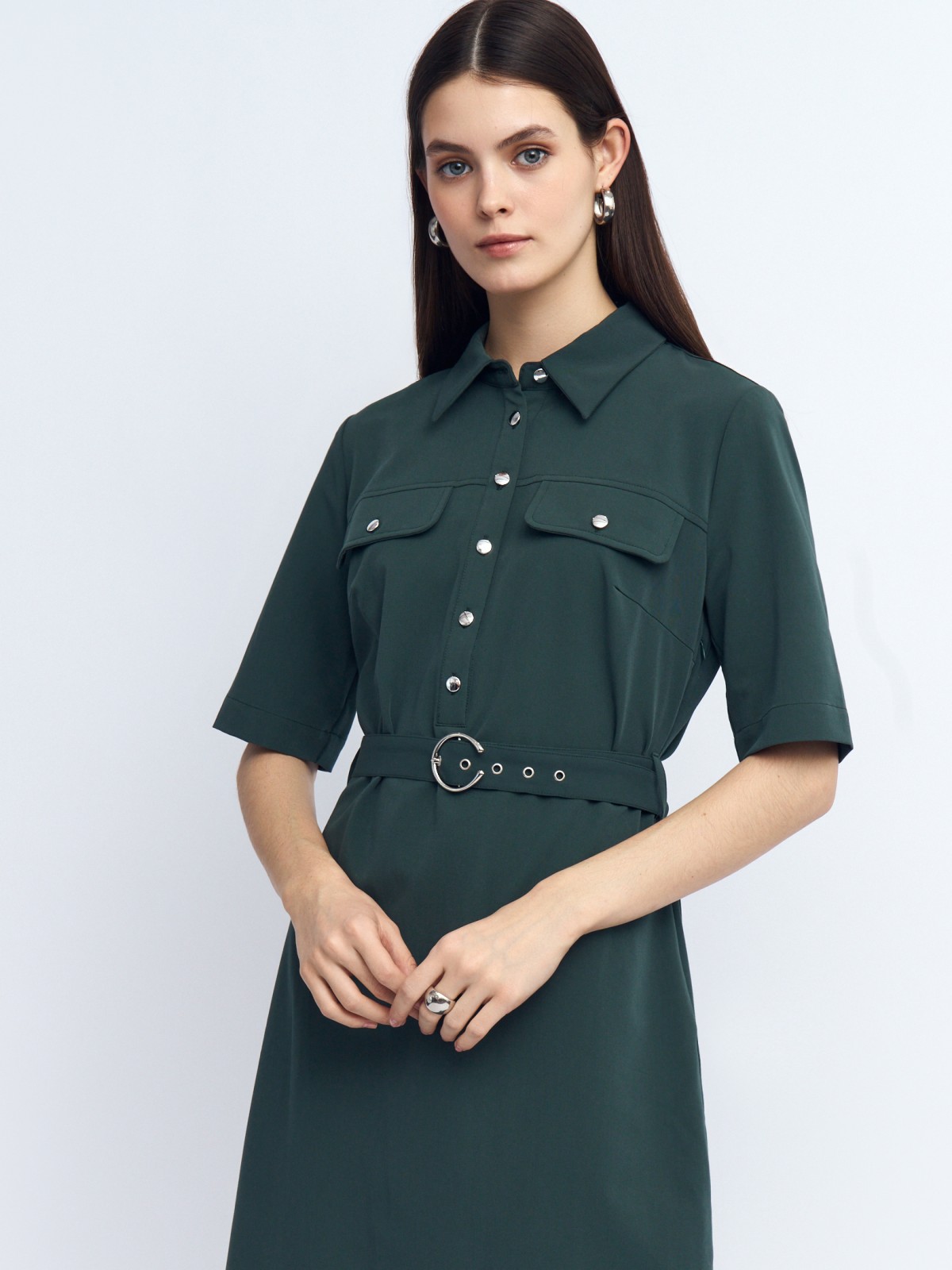 Платье-рубашка с коротким рукавом и ремнём