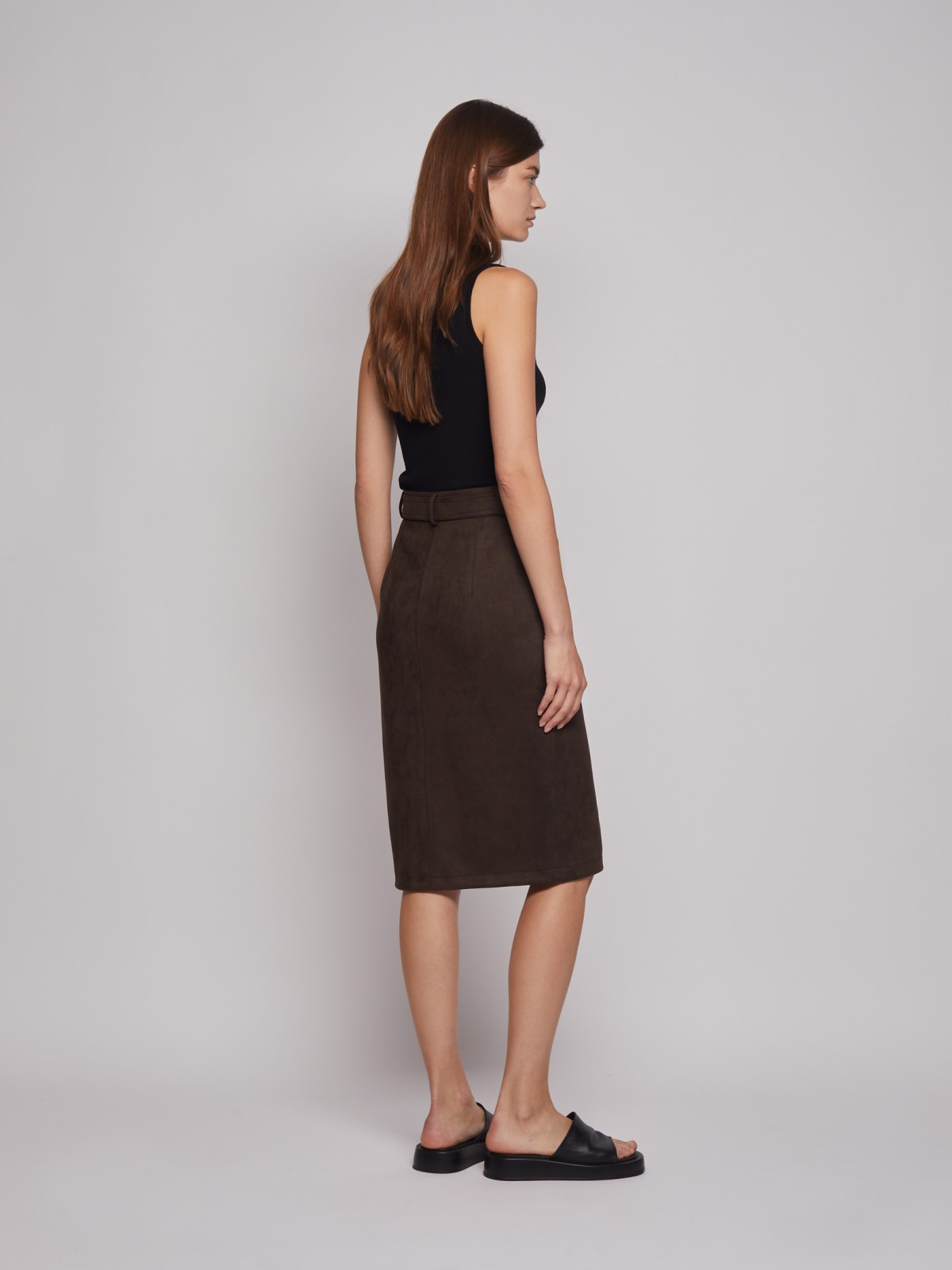 Замшевая юбка-карандаш zolla 222337831013, цвет коричневый, размер XS - фото 6