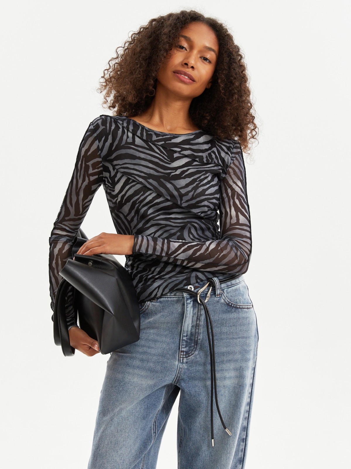 Лонгслив из сетки с принтом