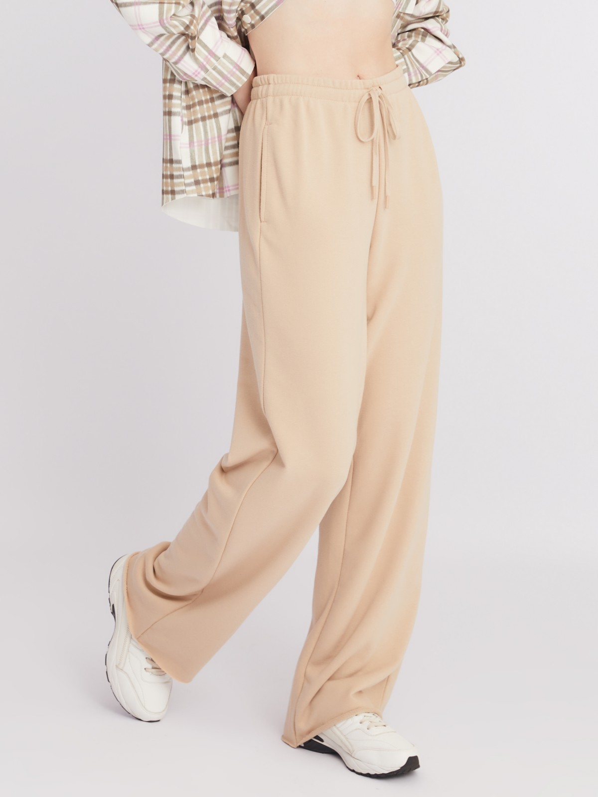 Трикотажные брюки прямого силуэта с поясом на резинке zolla 22332762L013, цвет бежевый, размер XS - фото 2