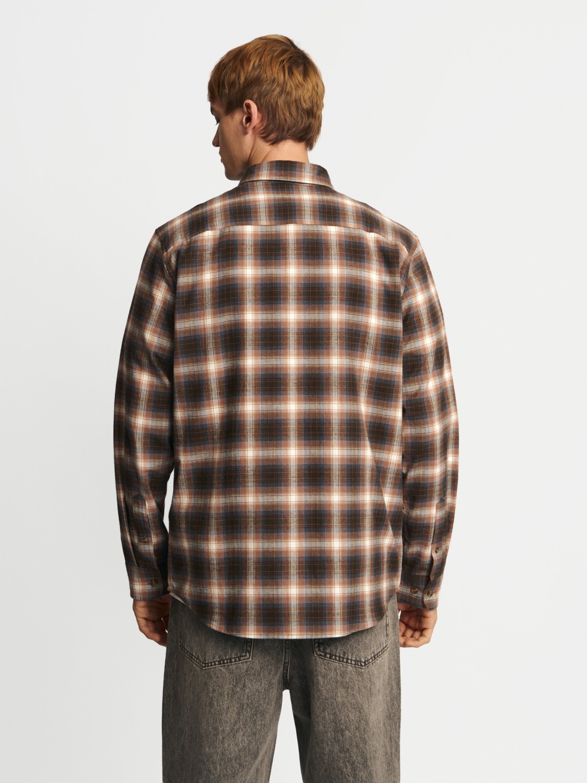 Рубашка из хлопка с длинным рукавом и узором в клетку