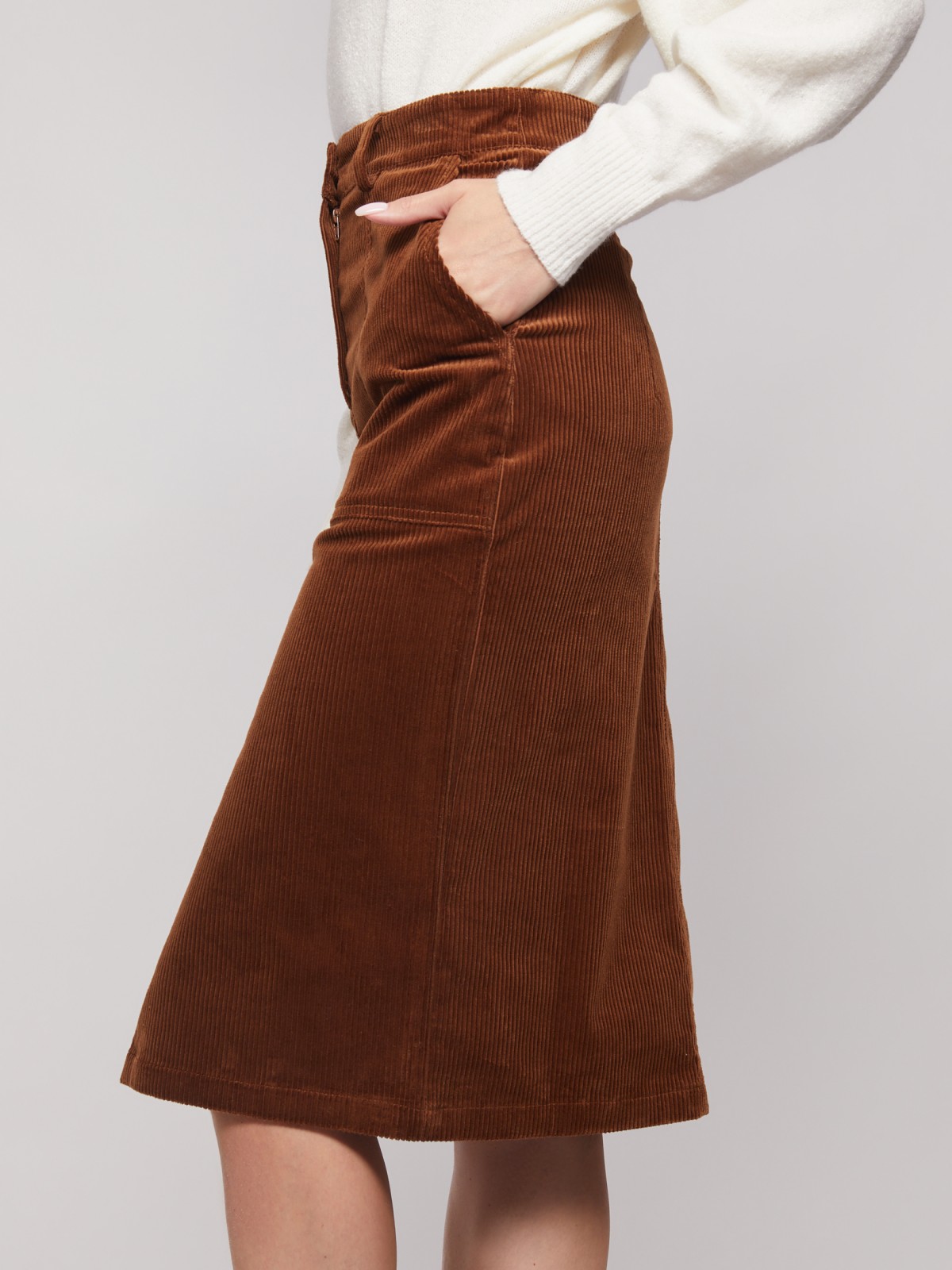 Вельветовая юбка-карандаш zolla 021427839021, цвет терракота, размер XS - фото 4