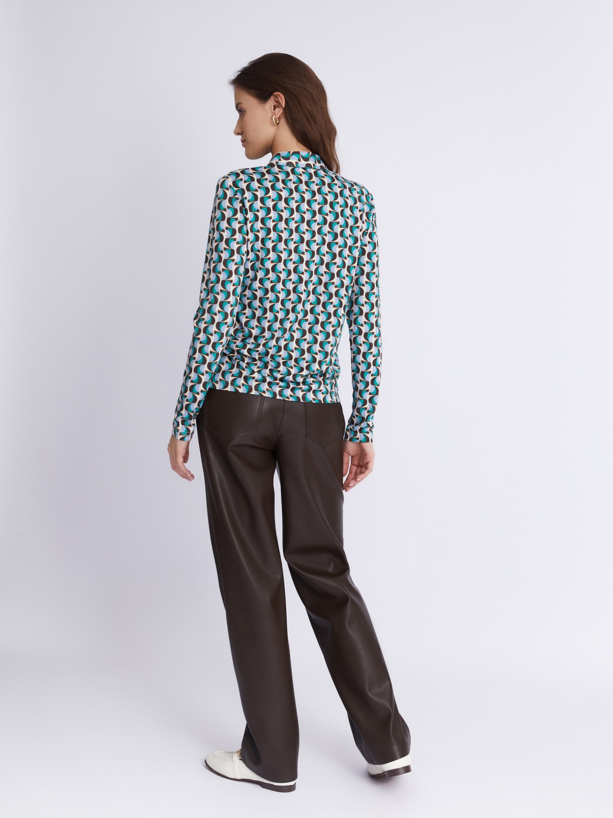 Трикотажная блузка-рубашка с абстрактным геометрическим принтом zolla 023321159233, цвет голубой, размер S - фото 6