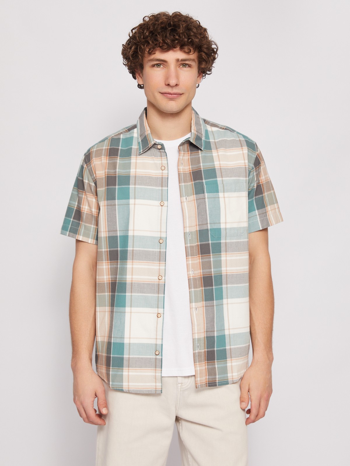 Рубашка из хлопка в клетку с коротким рукавом