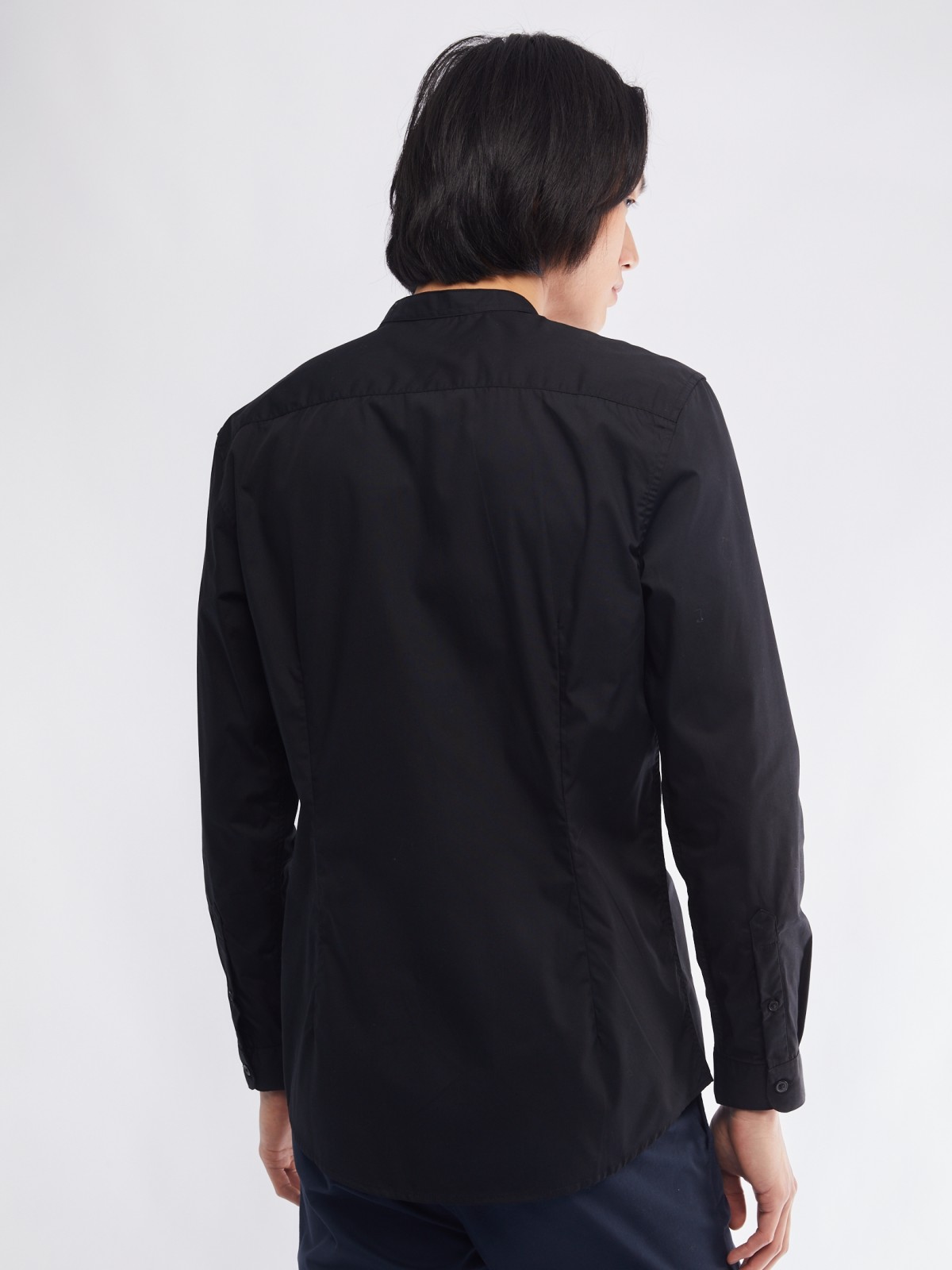 Офисная рубашка с воротником-стойкой и длинным рукавом zolla 01411217W072, цвет черный, размер S - фото 6