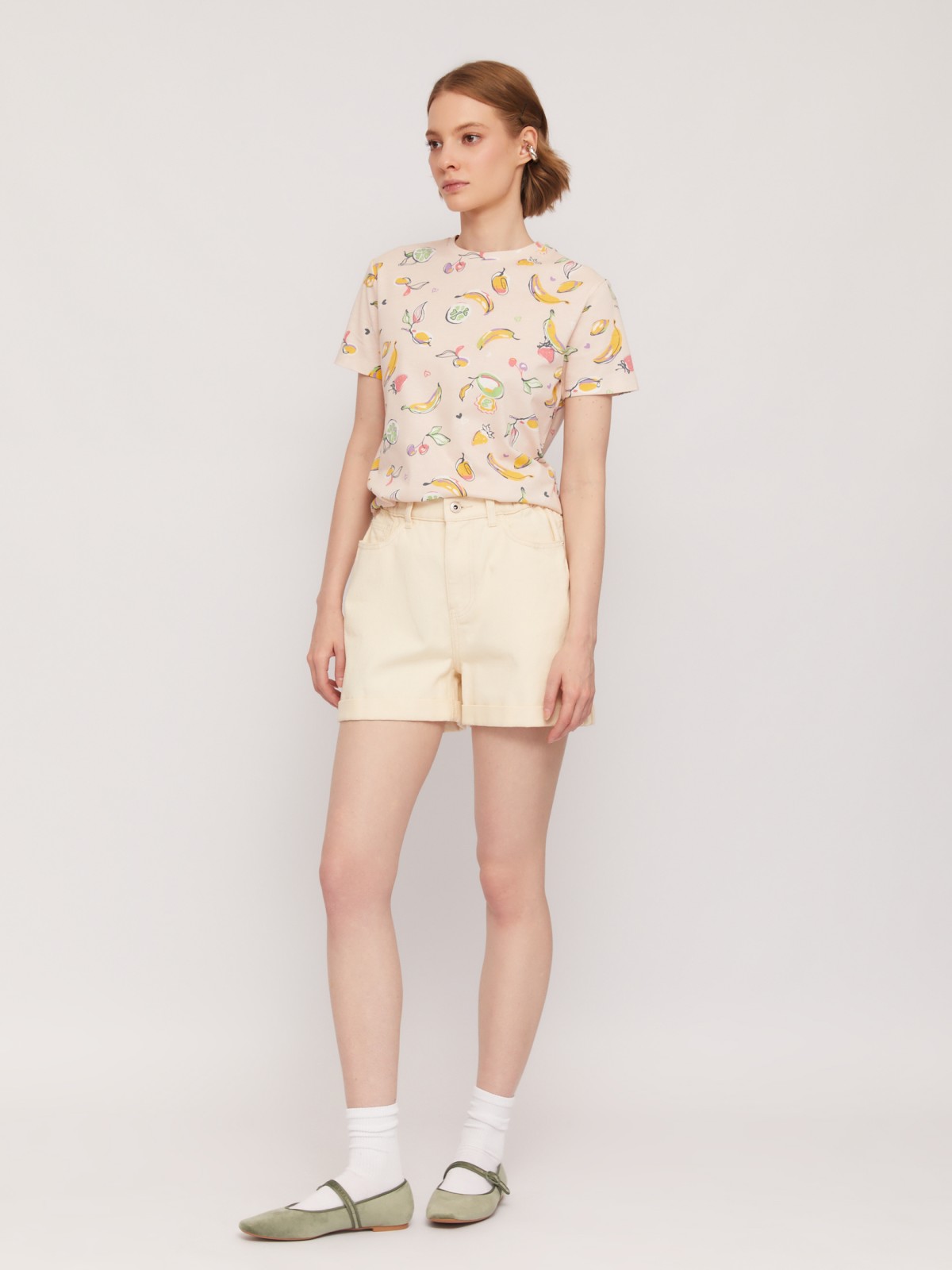 Джинсовые мини шорты из хлопка с отворотами