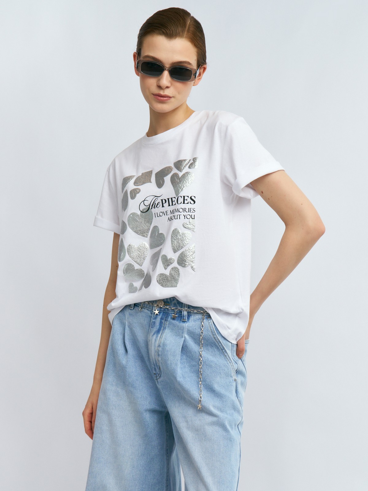 Футболка из хлопка с принтом в сердечко