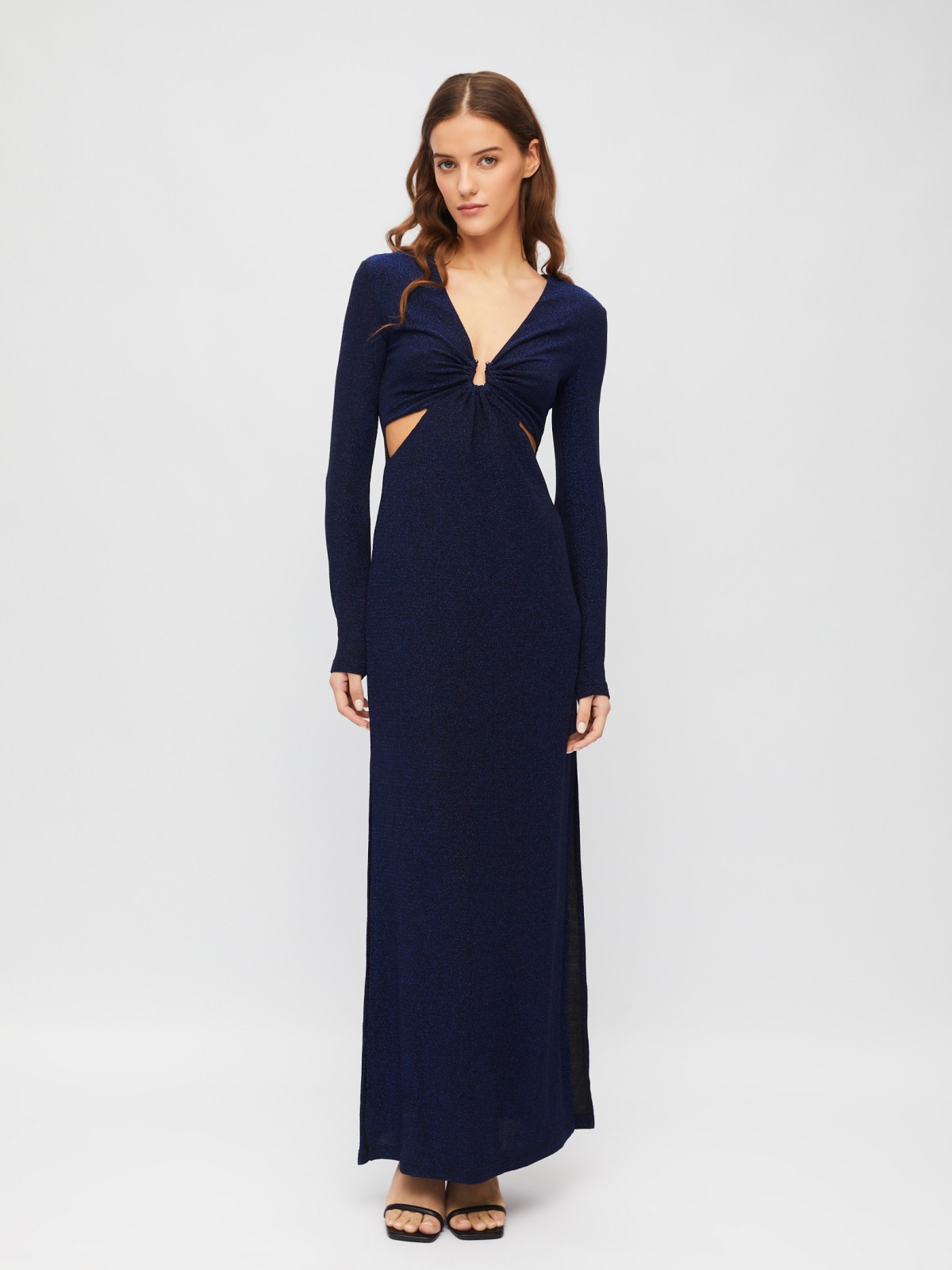 Прилегающее платье макси с акцентными вырезами и люрексом zolla 22345819Y051, цвет синий, размер XXS