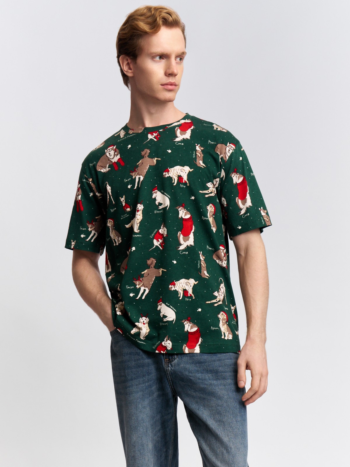 Новогодняя футболка из хлопка с принтом