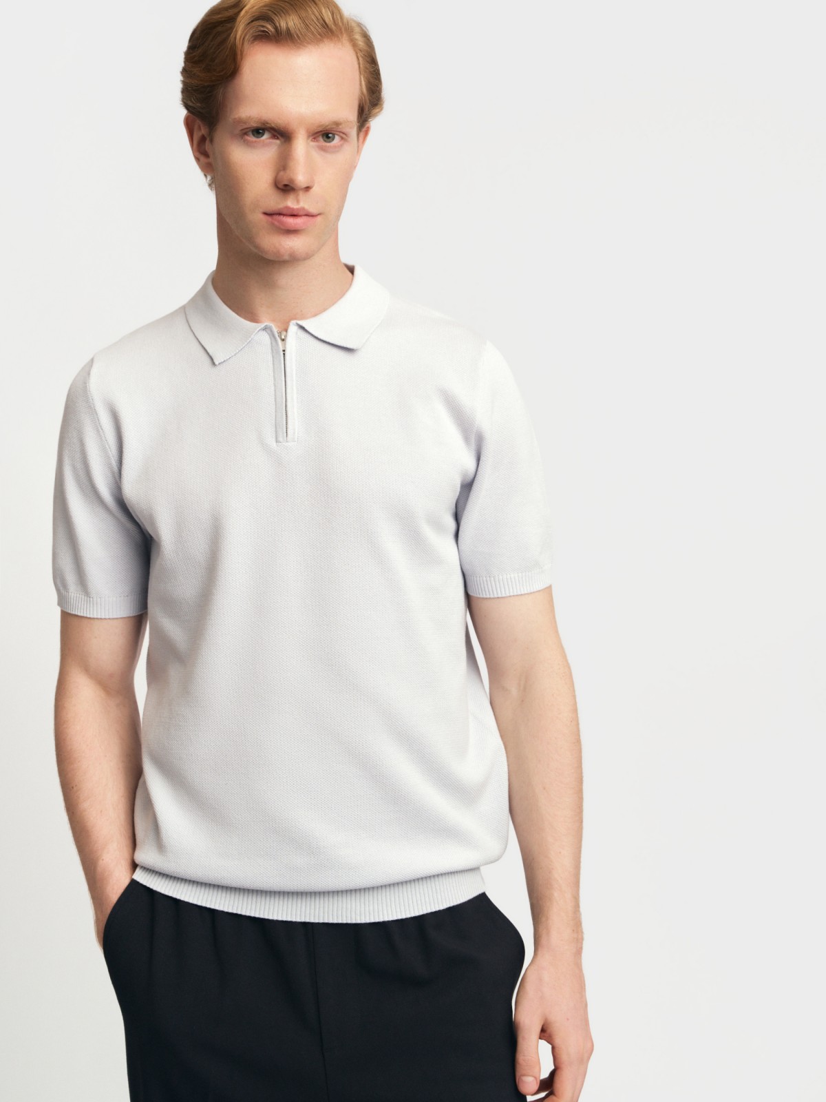 Трикотажный джемпер поло из хлопка с коротким рукавом