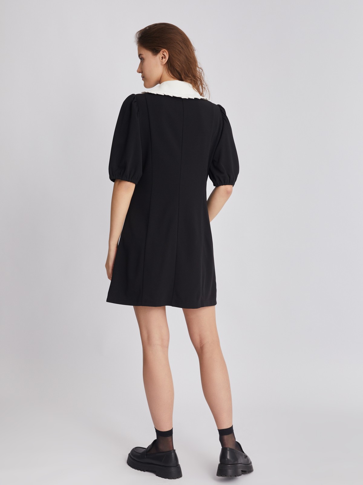 Платье длины мини с акцентным воротником zolla 223318159121, цвет черный, размер XS - фото 6