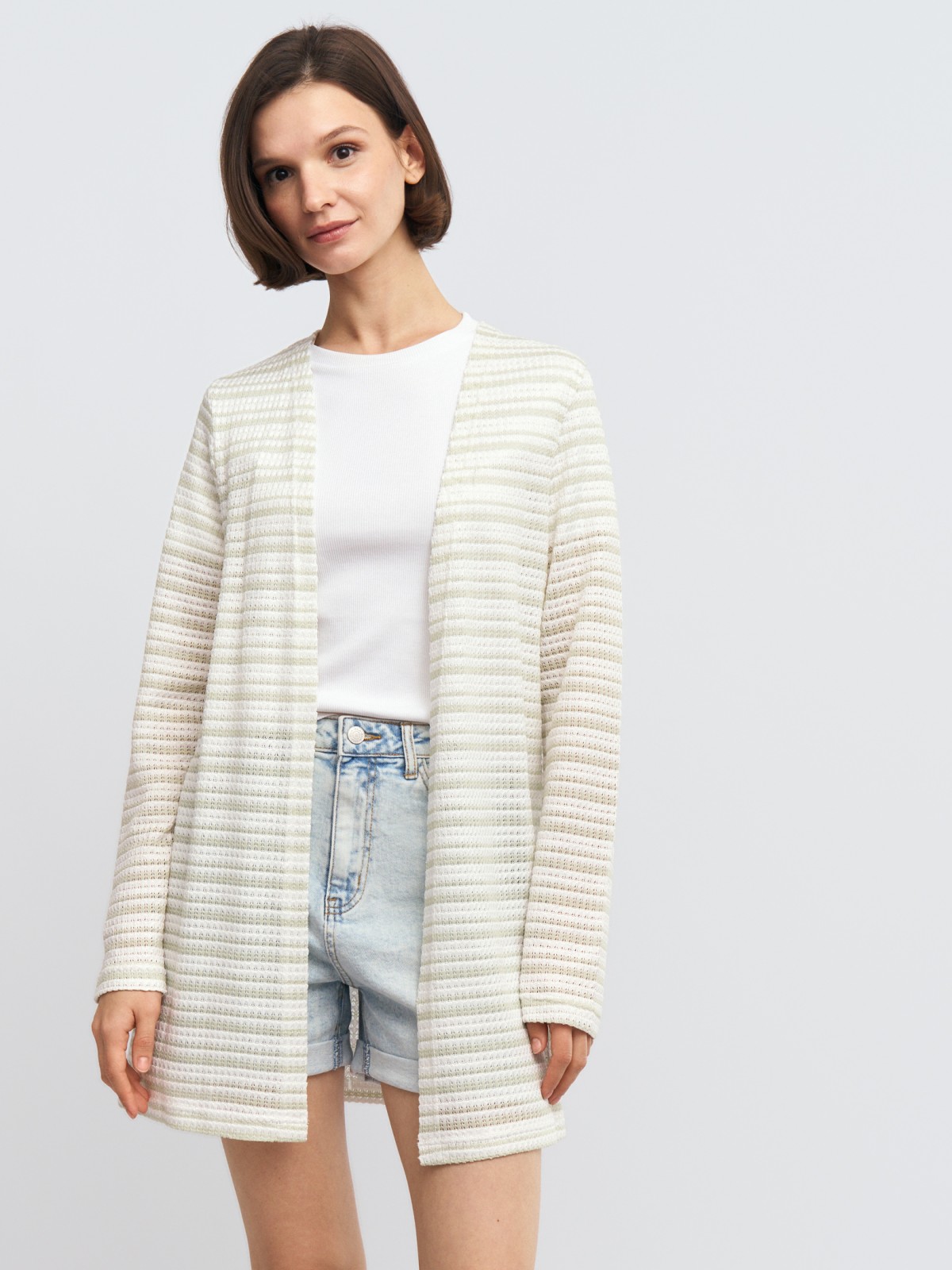 Трикотажный кардиган в полоску без застёжки
