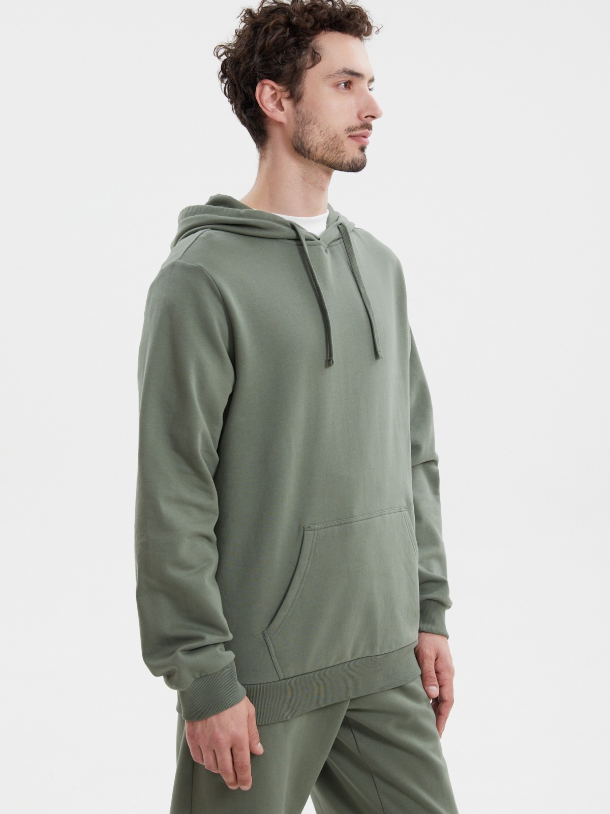 Худи из хлопка с капюшоном однотонное