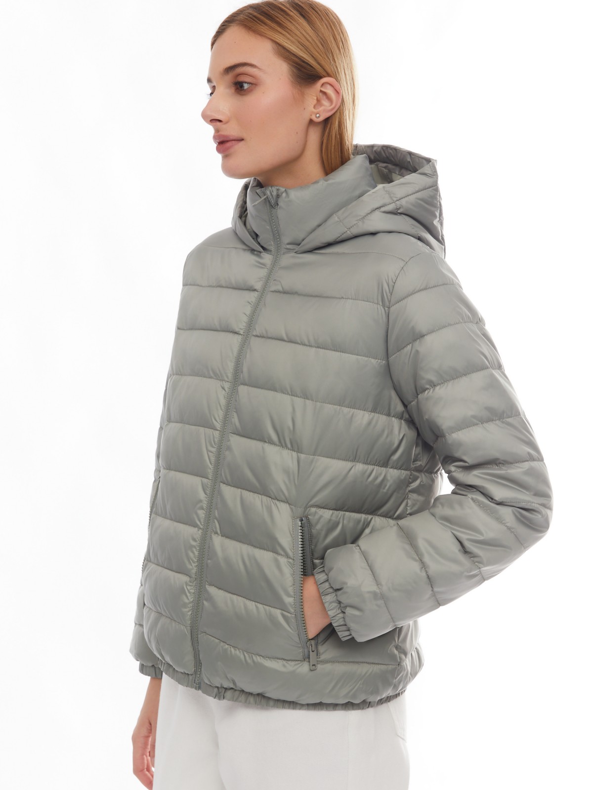 Утеплённая стёганая куртка на молнии с капюшоном zolla 024125112274, цвет хаки, размер XS - фото 3