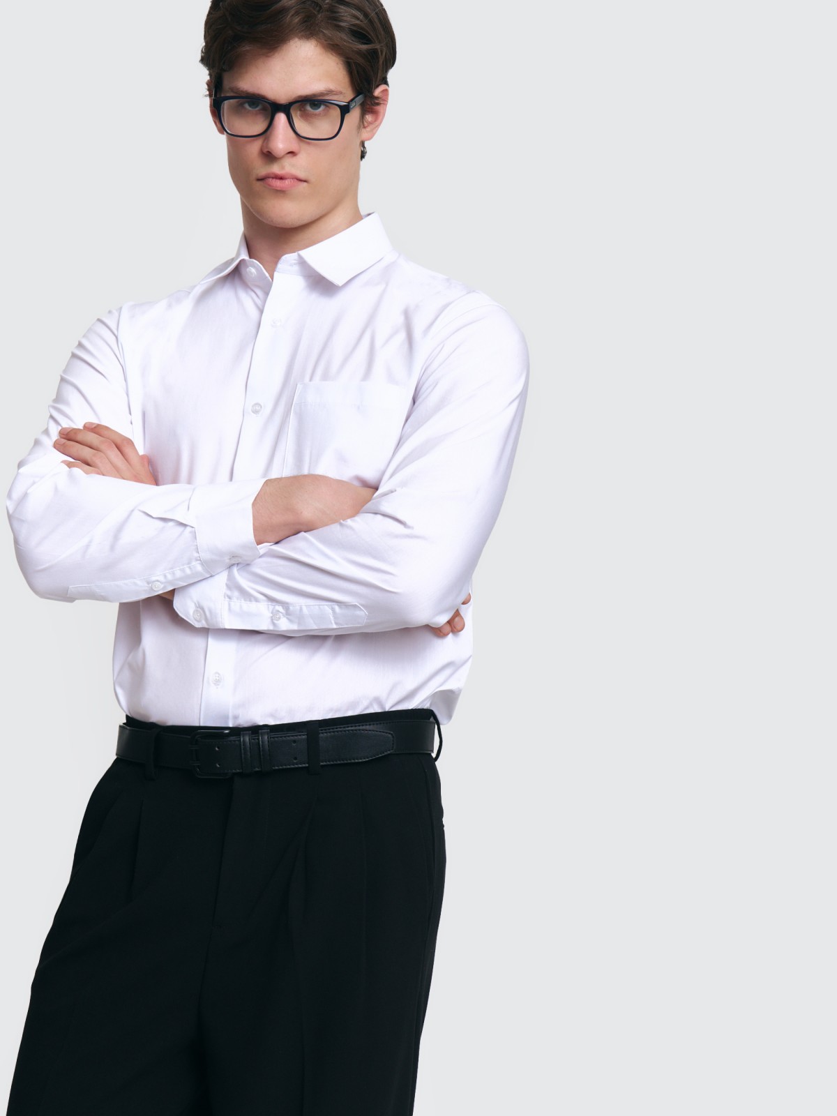 Однотонная рубашка с длинным рукавом