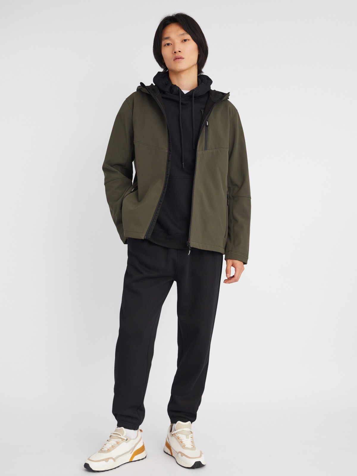 Лёгкая куртка-ветровка без утеплителя с капюшоном zolla 013325602014, цвет хаки, размер XXL - фото 2