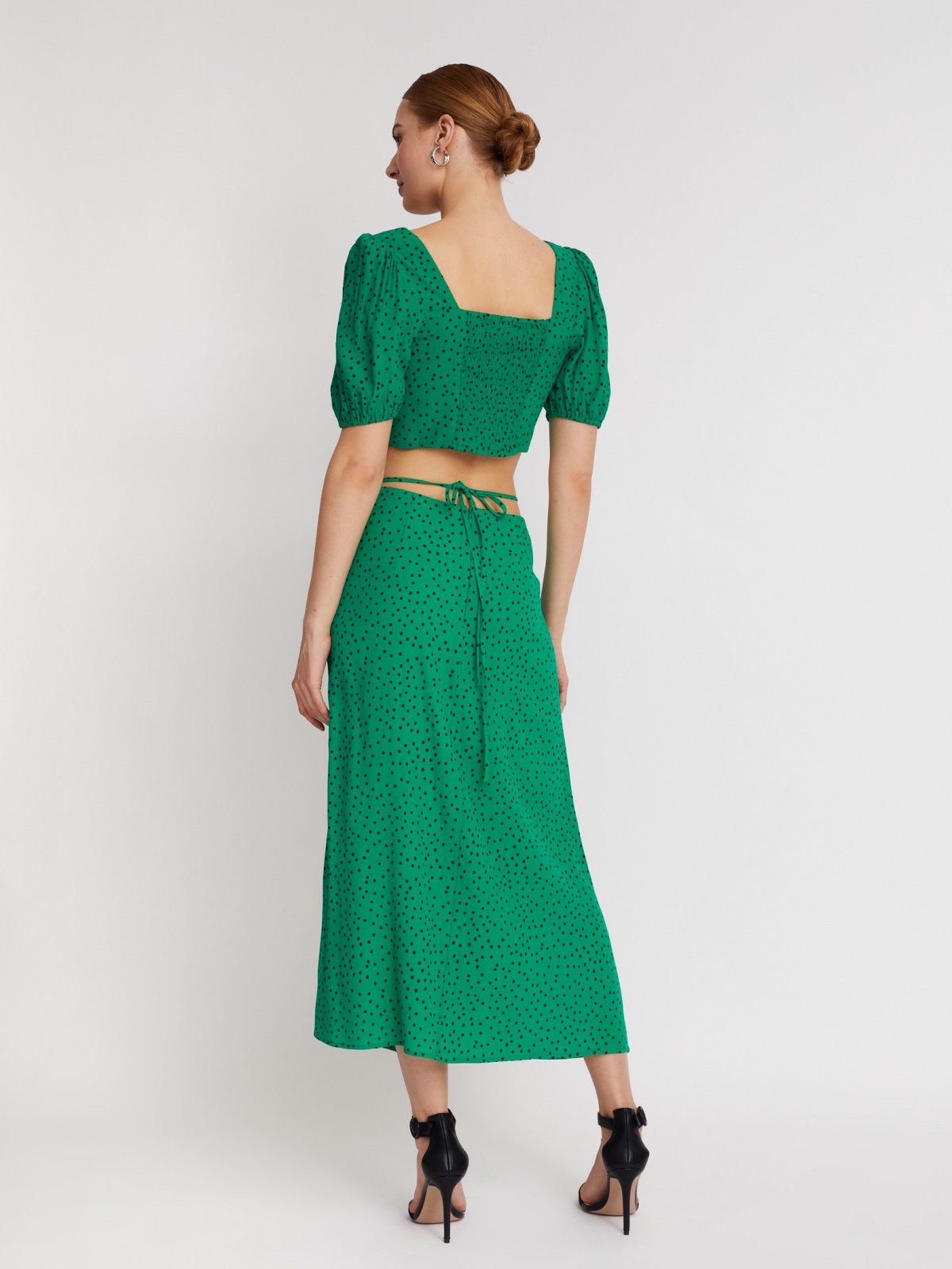 Блузка с короткими рукавами zolla 023241259061, цвет зеленый, размер XXS - фото 6