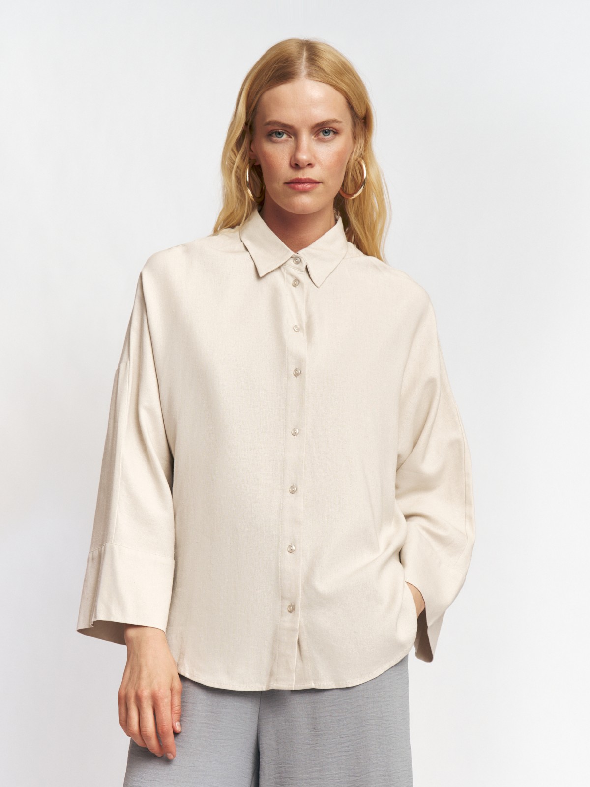 Льняная рубашка с укороченным рукавом