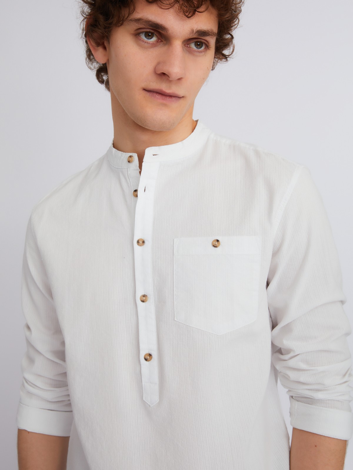 Рубашка из хлопка с длинным рукавом zolla 013232162023, цвет белый, размер S - фото 4