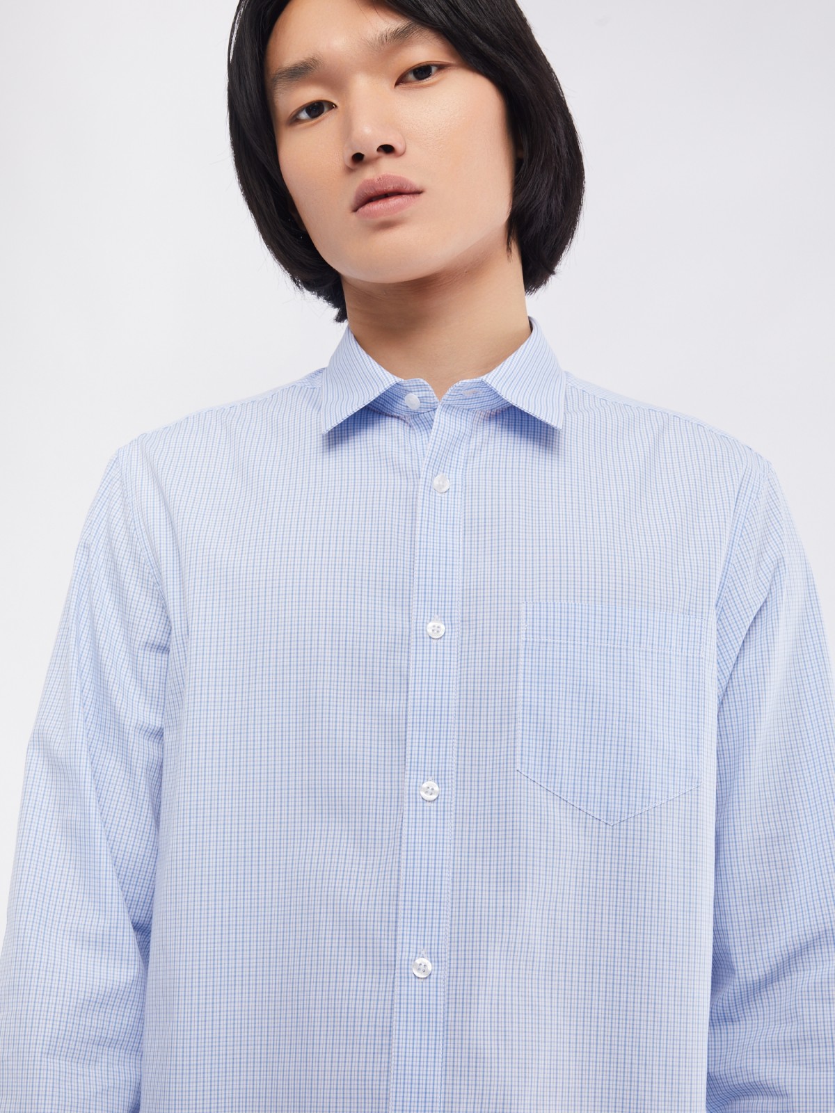 Офисная рубашка прямого силуэта с узором в клетку zolla 014112159062, цвет светло-голубой, размер M - фото 4