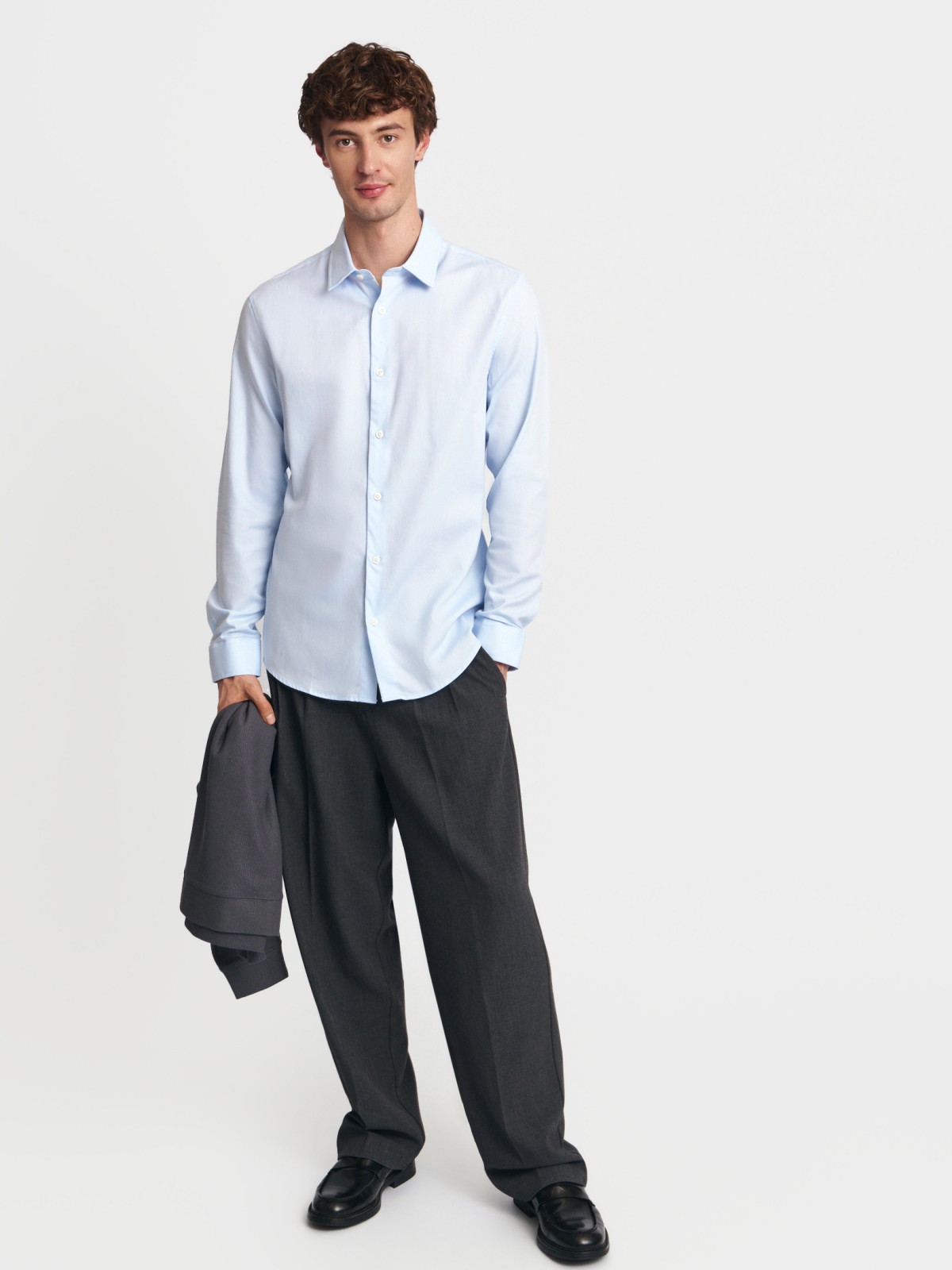 Офисная рубашка из хлопка с длинным рукавом