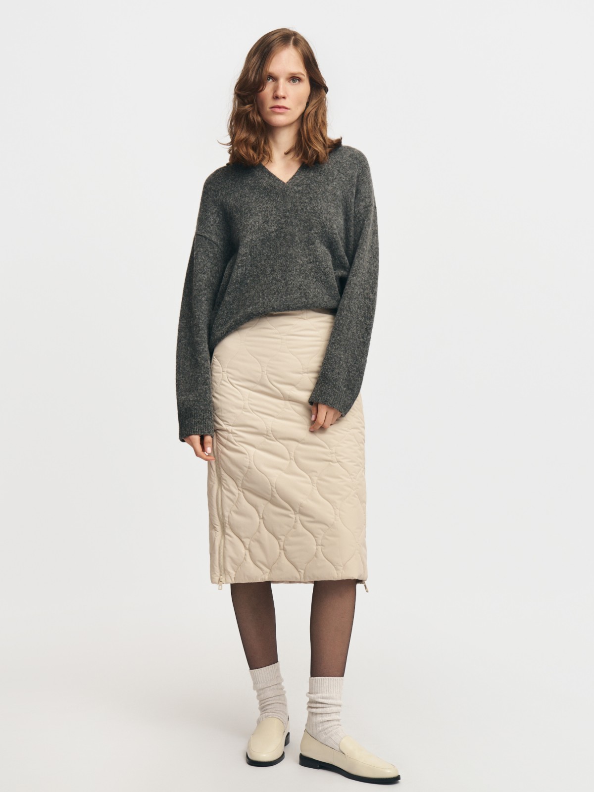 Тёплая стёганая юбка-карандаш на синтепоне