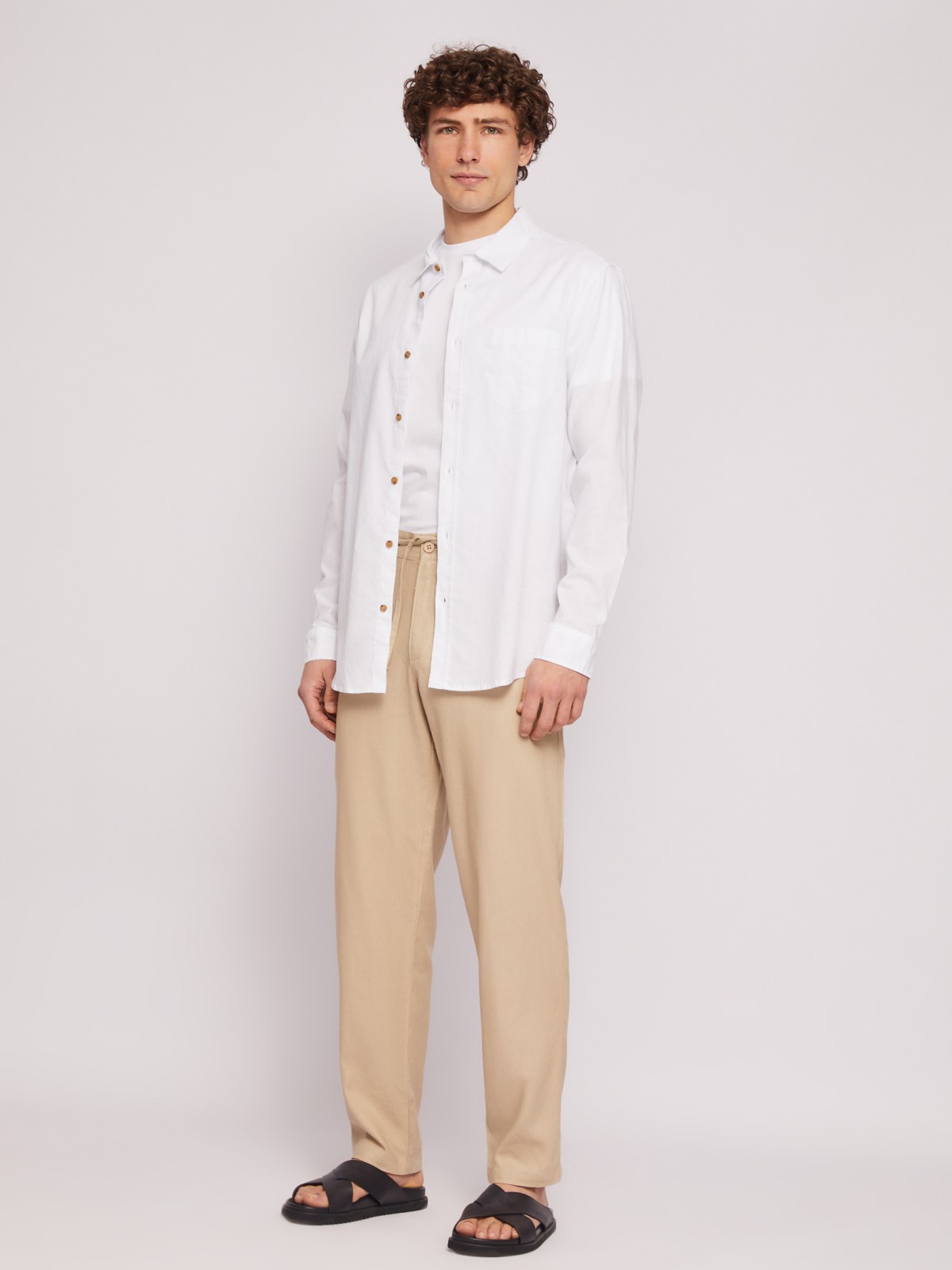 Льняная офисная рубашка прямого силуэта с карманом zolla 014212159013, цвет белый, размер M - фото 2