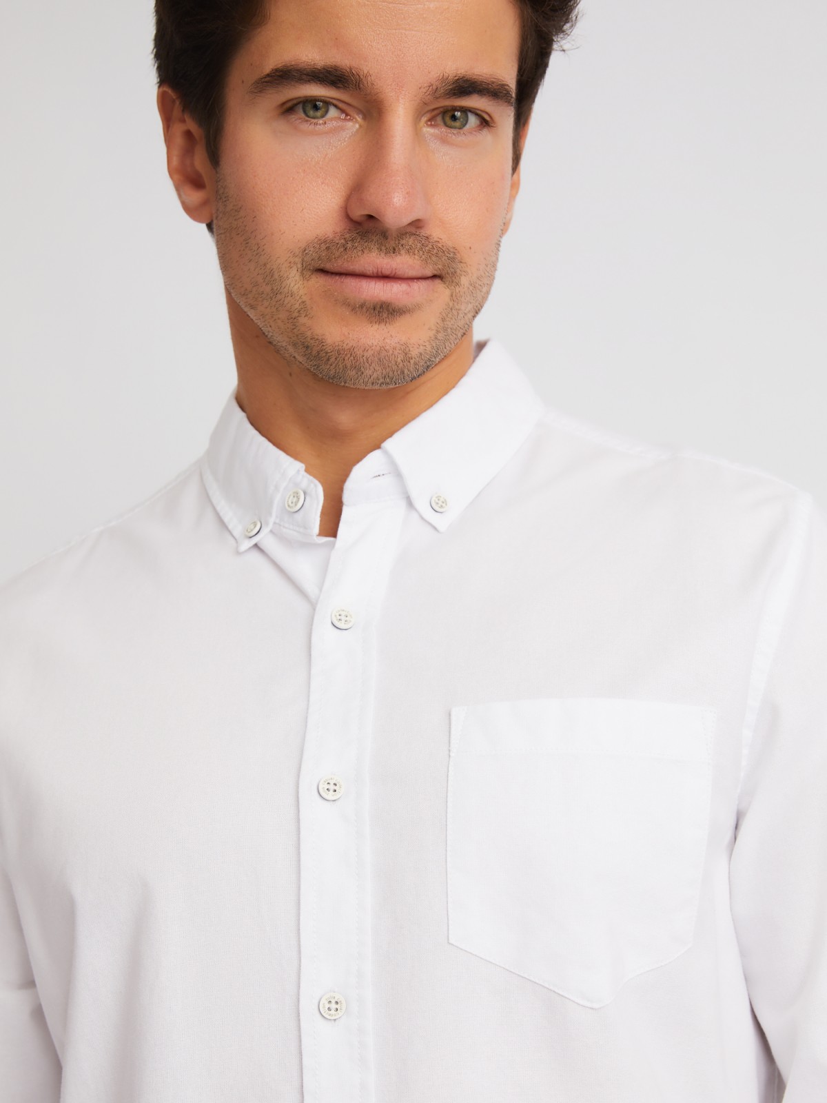 Рубашка из хлопка с длинным рукавом и карманом zolla 014132159013, цвет белый, размер S - фото 4