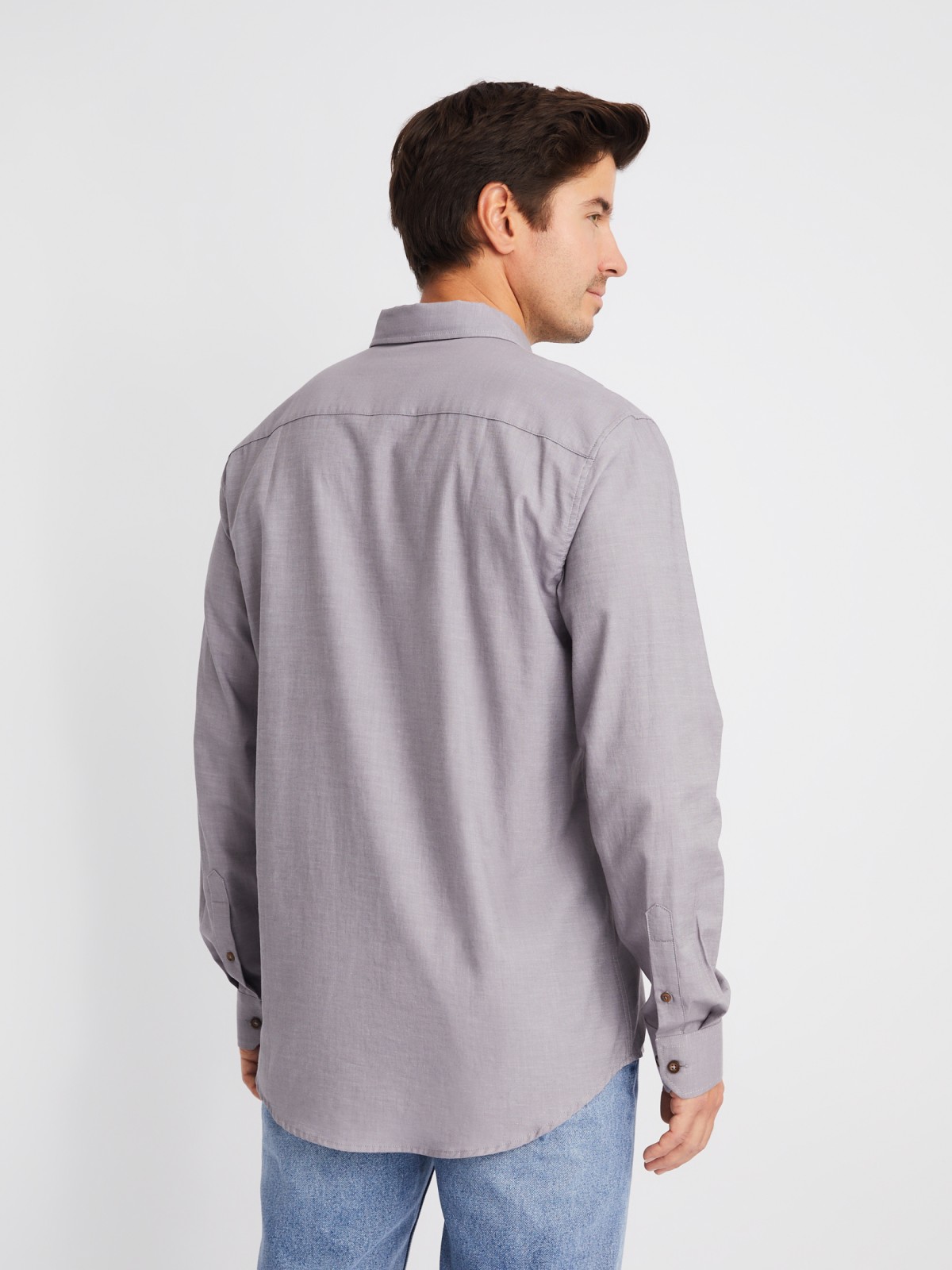 Рубашка из хлопка с длинным рукавом и карманами zolla 01413214R033, цвет серый, размер M - фото 6