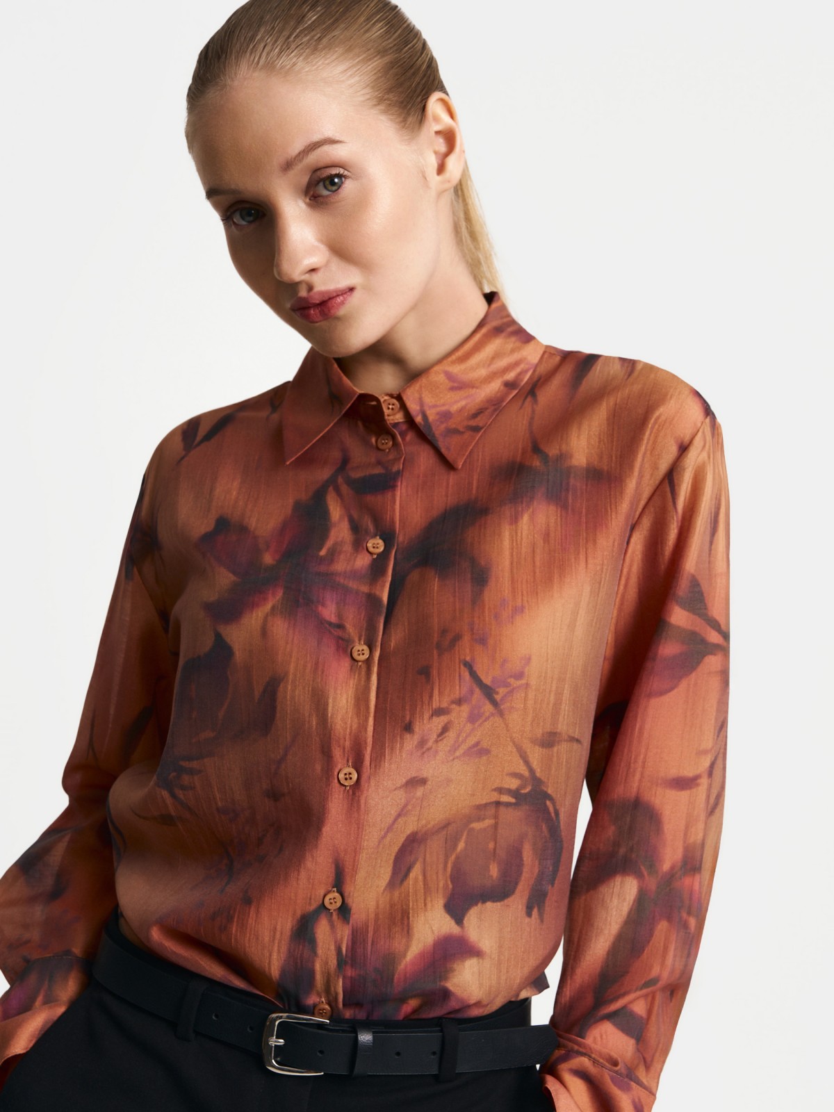 Свободная рубашка из органзы с принтом