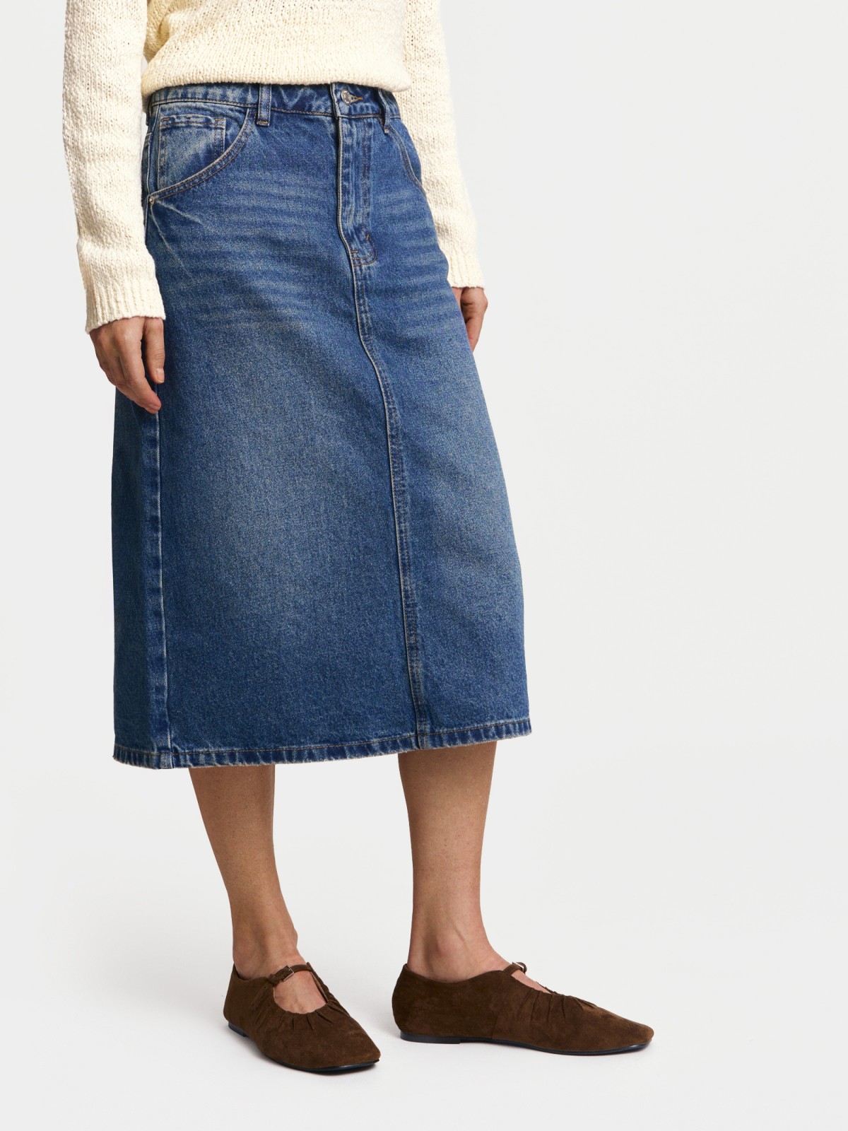 Джинсовая юбка миди