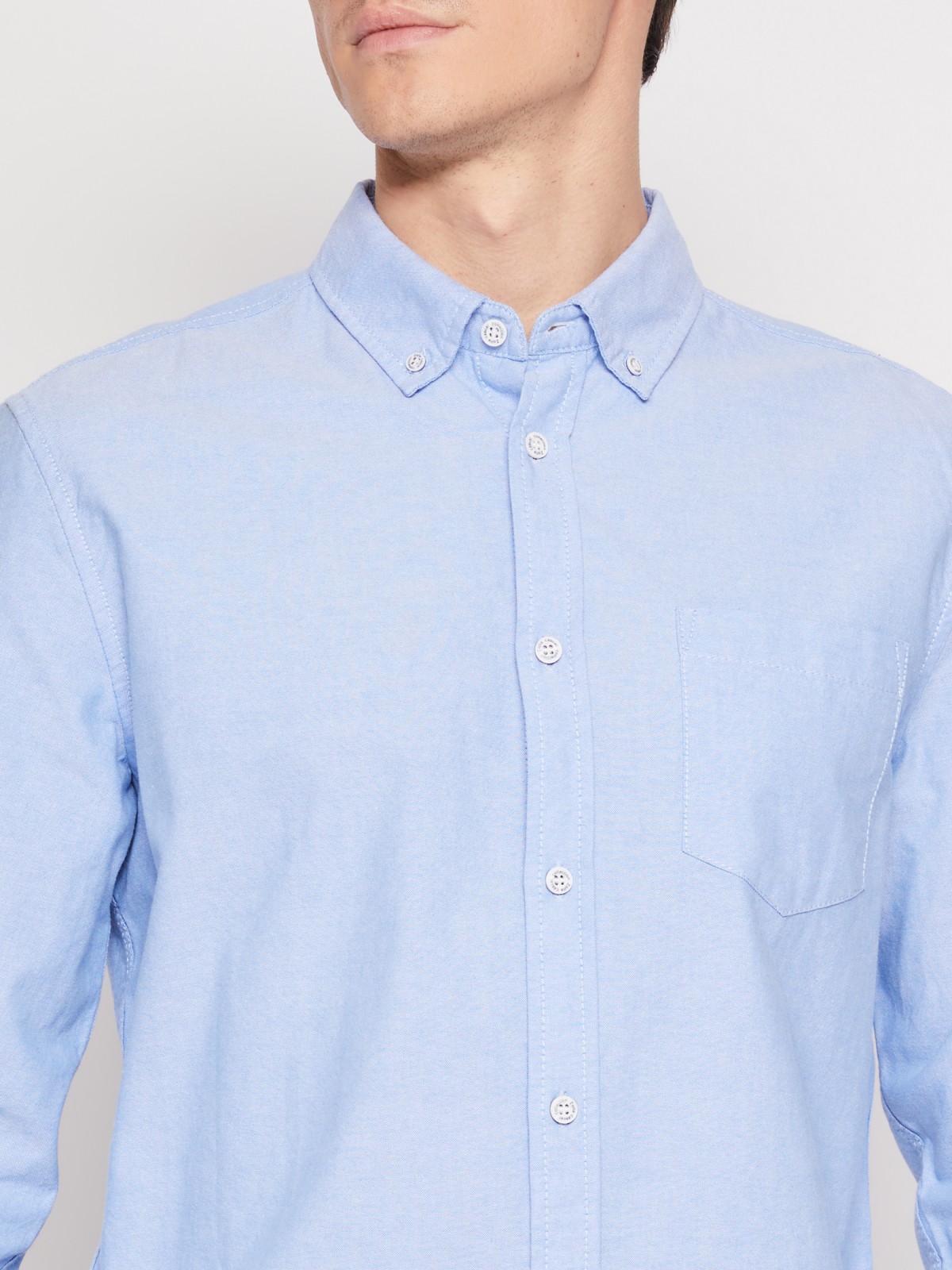 Хлопковая рубашка с длинным рукавом zolla 012122191013, цвет светло-голубой, размер M - фото 3