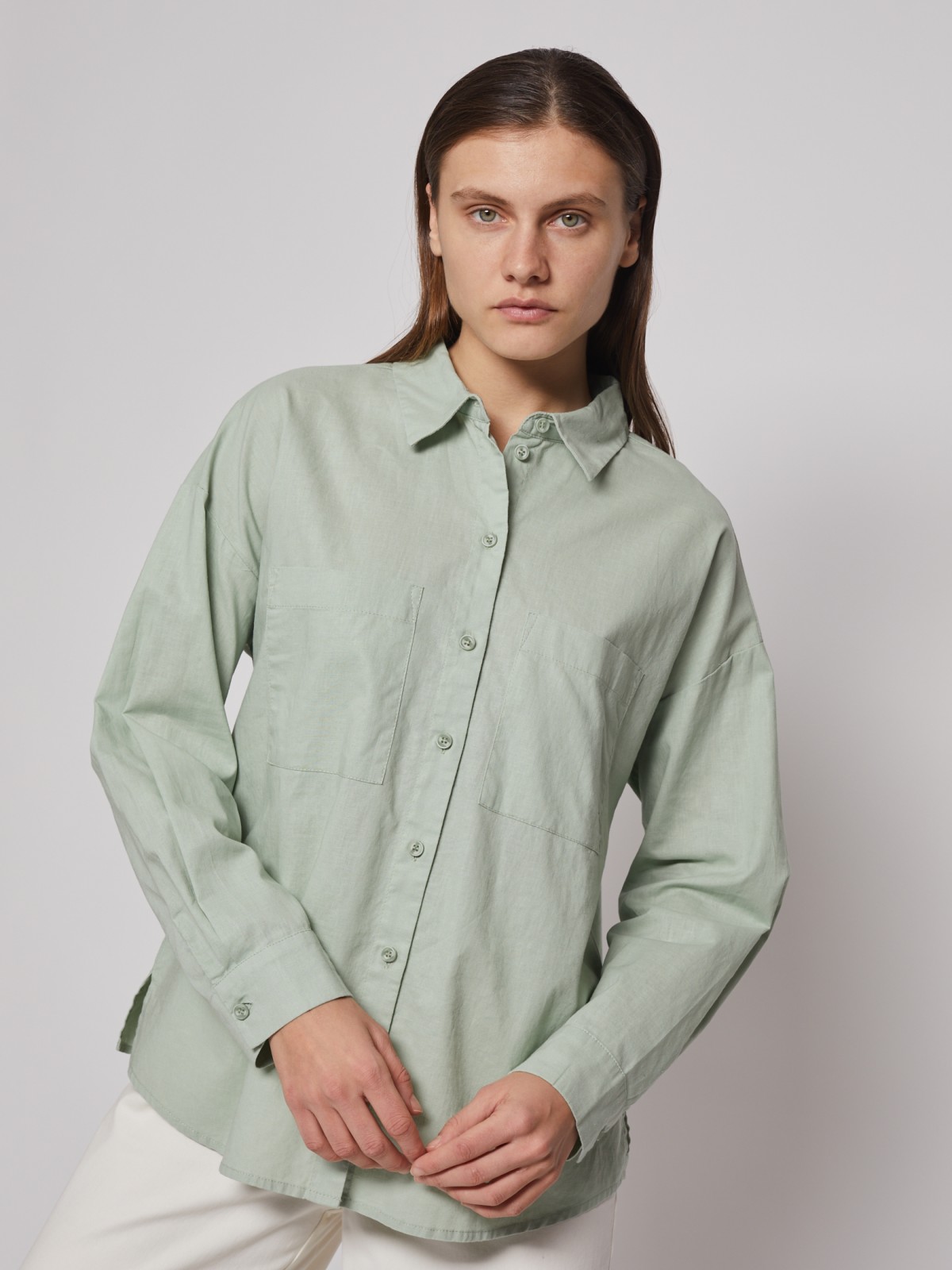 Рубашка с длинным рукавом zolla 022221191033, цвет светло-зеленый, размер XS - фото 3