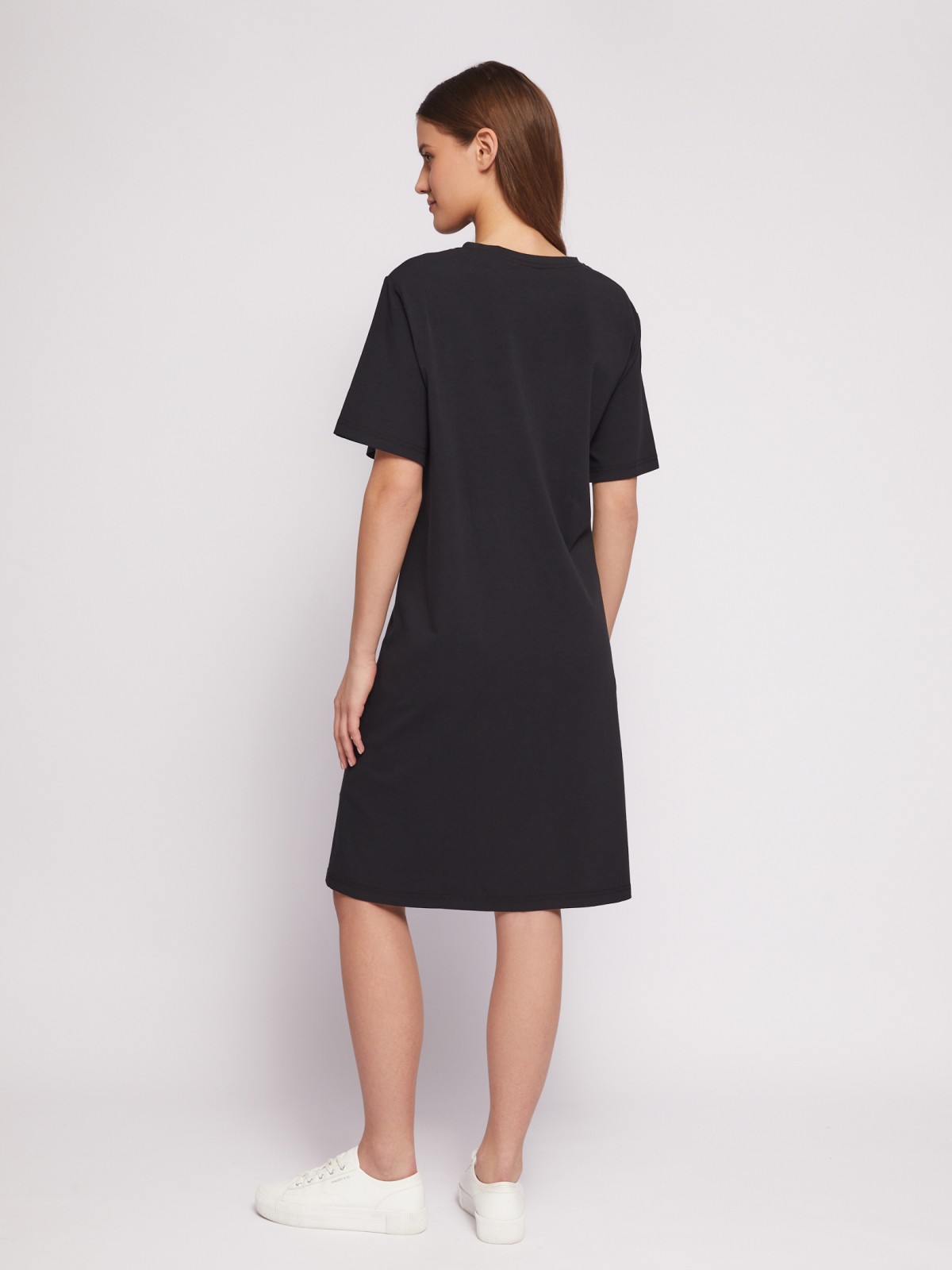 Платье-футболка из хлопка с завязками на талии zolla 024218139021, цвет черный, размер S - фото 6