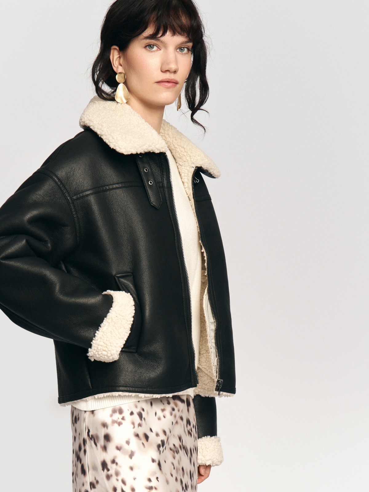 Утеплённая кожаная куртка-дублёнка с экомехом