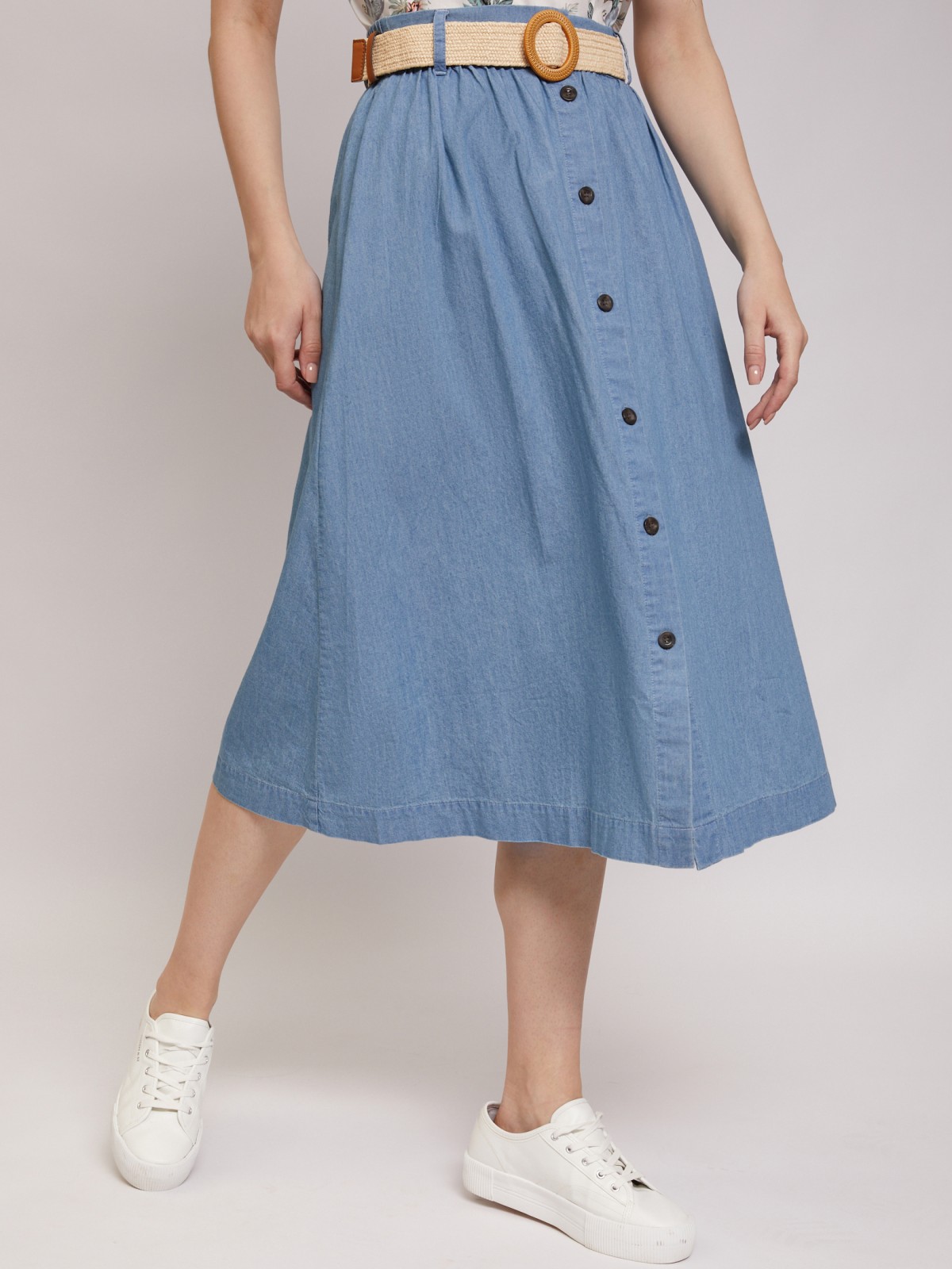 Хлопковая юбка миди zolla 02125787Y153, цвет светло-голубой, размер XS - фото 3