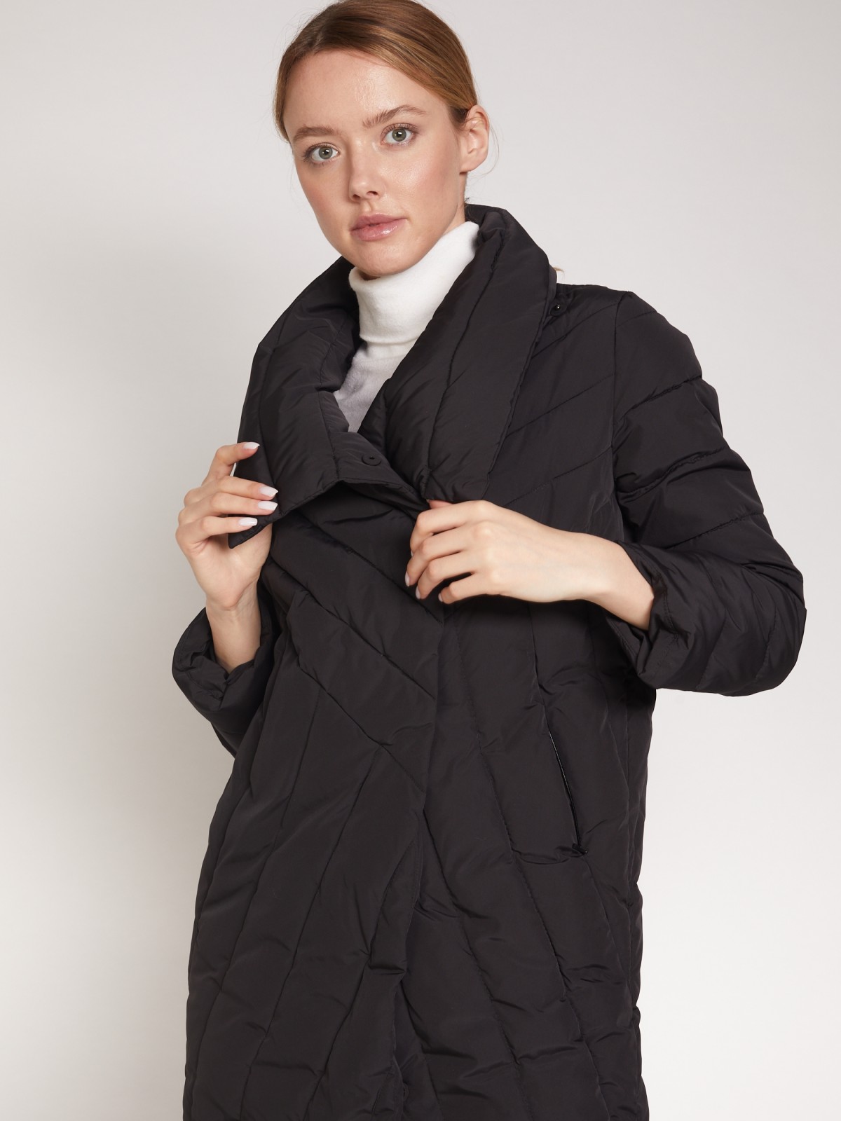 Утепленное пальто с шалевым воротником zolla 021335297044, цвет черный, размер XS - фото 5