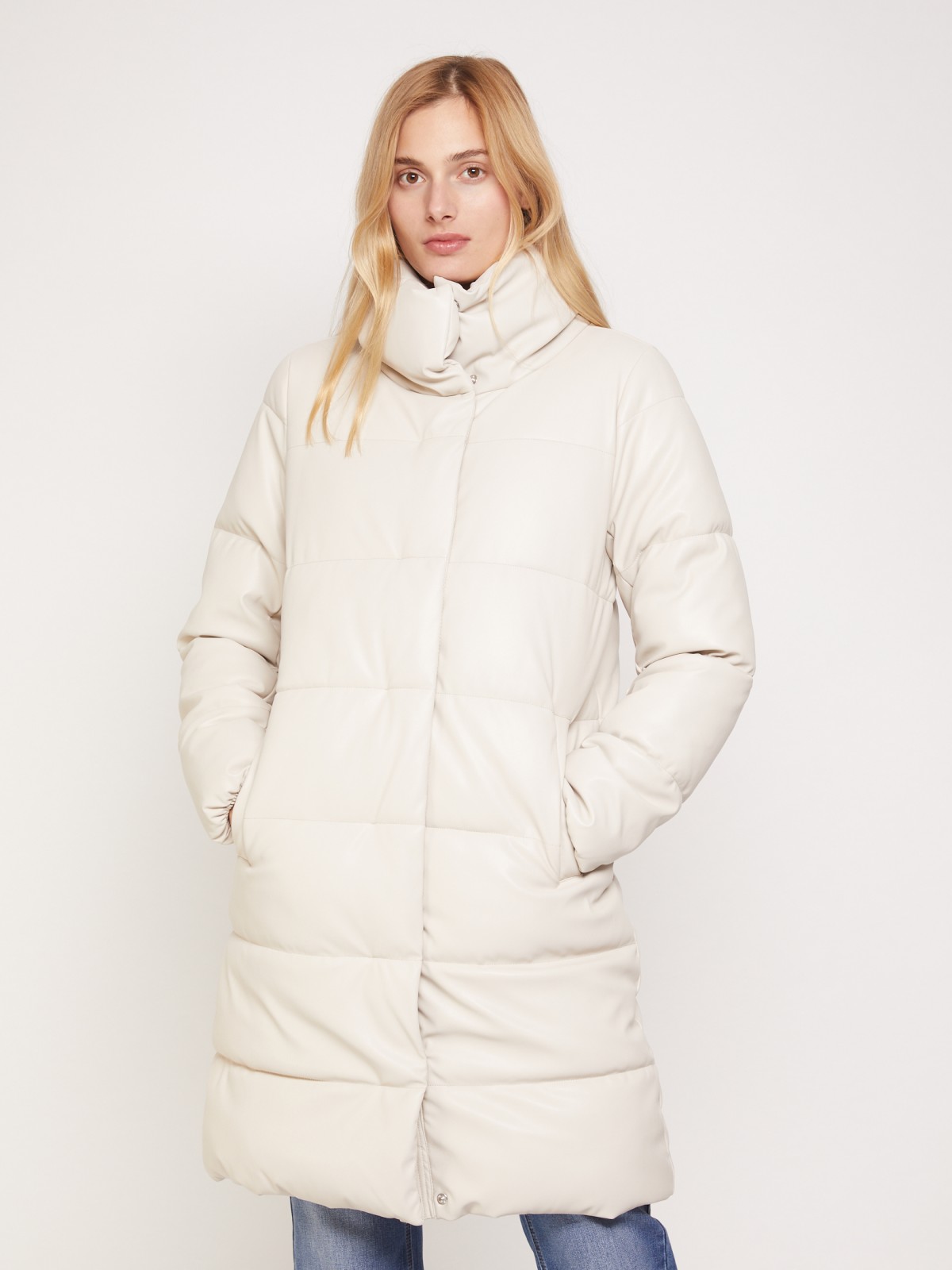 Тёплое пальто из экокожи zolla 021345250184, цвет молоко, размер XS - фото 2